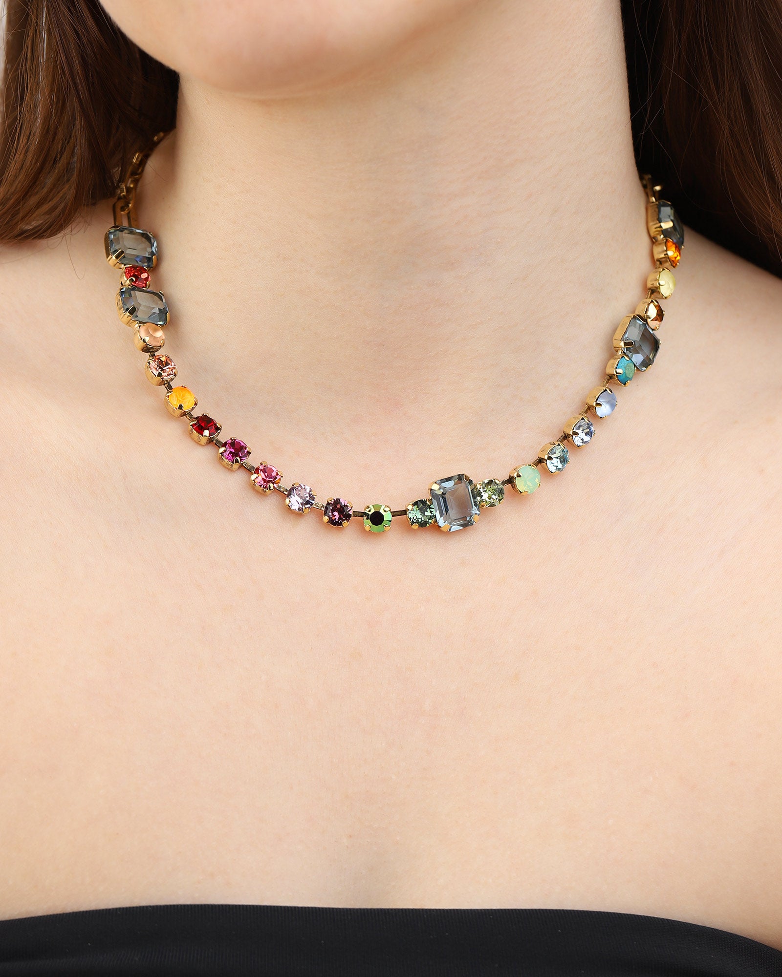 TOVA-Mini Aaralyn Necklace-Necklaces-Gold Plated, Rainbow Ombre Crystal-Blue Ruby Jewellery-Vancouver Canada