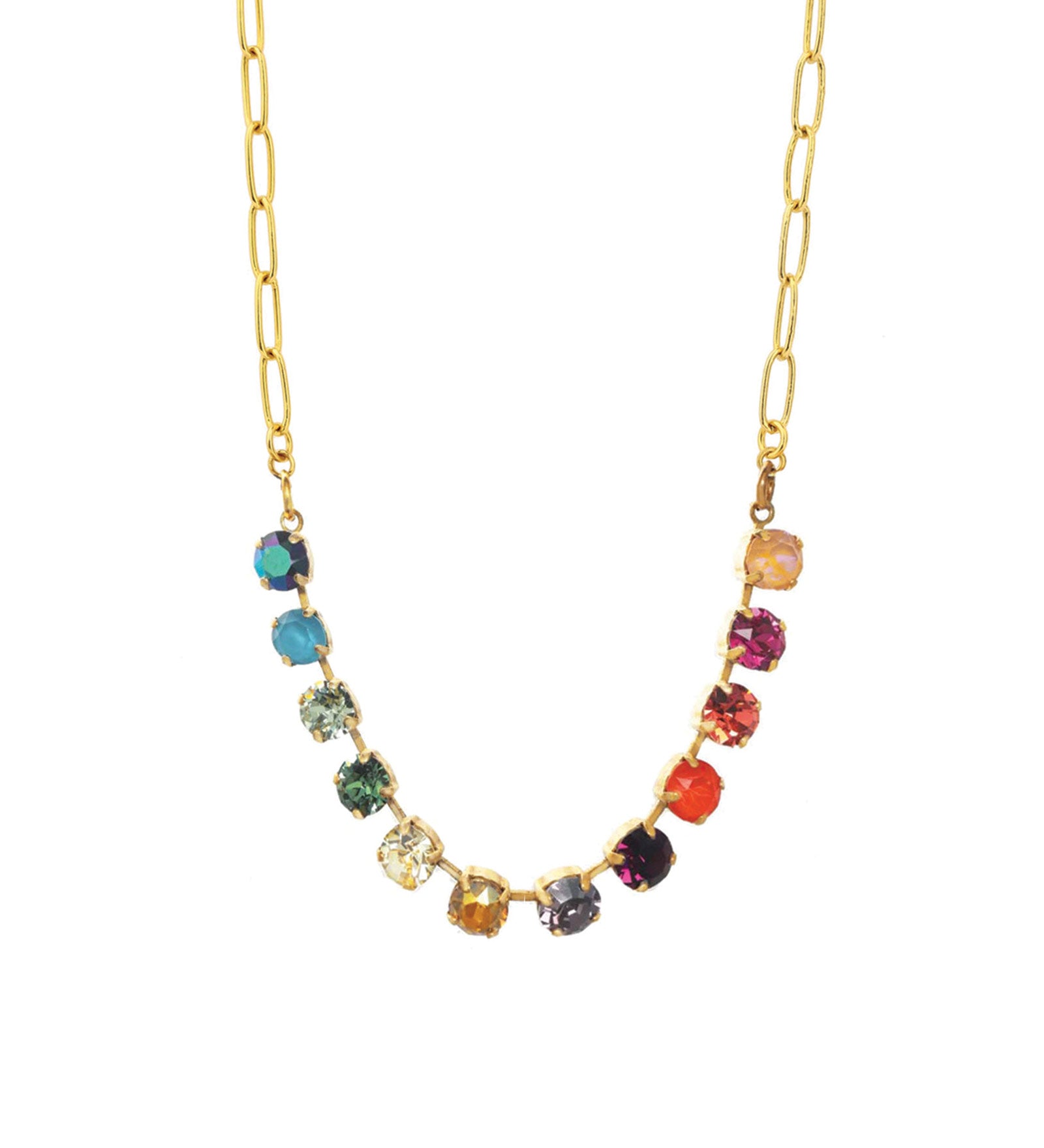 TOVA-Mini Oakland Necklace-Necklaces-Gold Plated, Rainbow Crystal-Blue Ruby Jewellery-Vancouver Canada