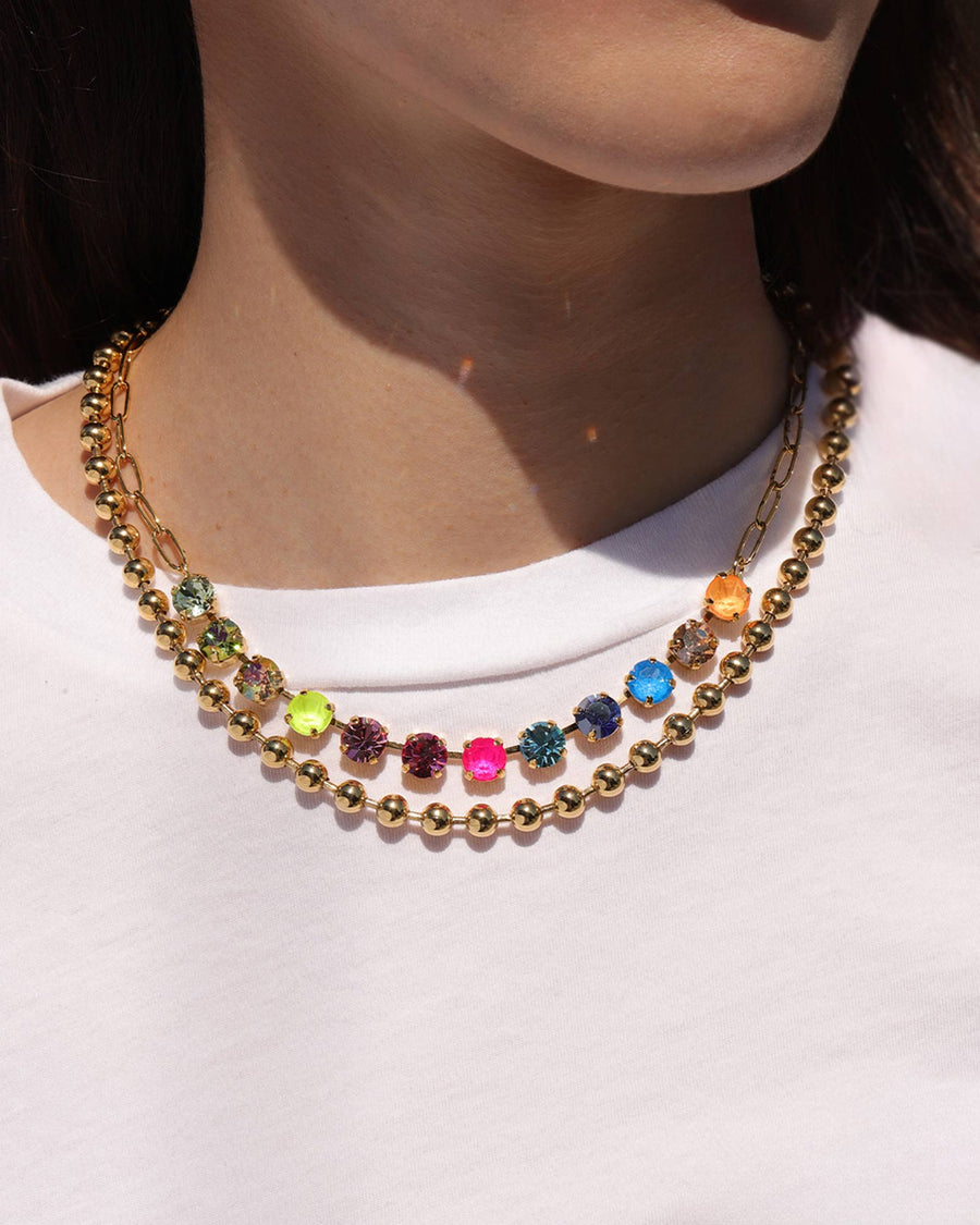 TOVA-Mini Oakland Necklace-Necklaces-Gold Plated, Rainbow Crystal-Blue Ruby Jewellery-Vancouver Canada