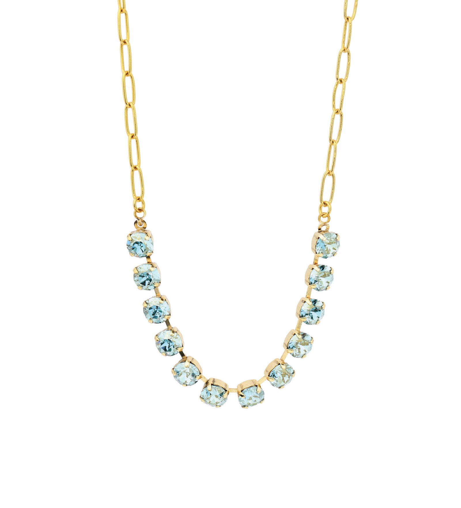 TOVA-Mini Oakland Necklace-Necklaces-Gold Plated, Aqua Champagne Crystal-Blue Ruby Jewellery-Vancouver Canada