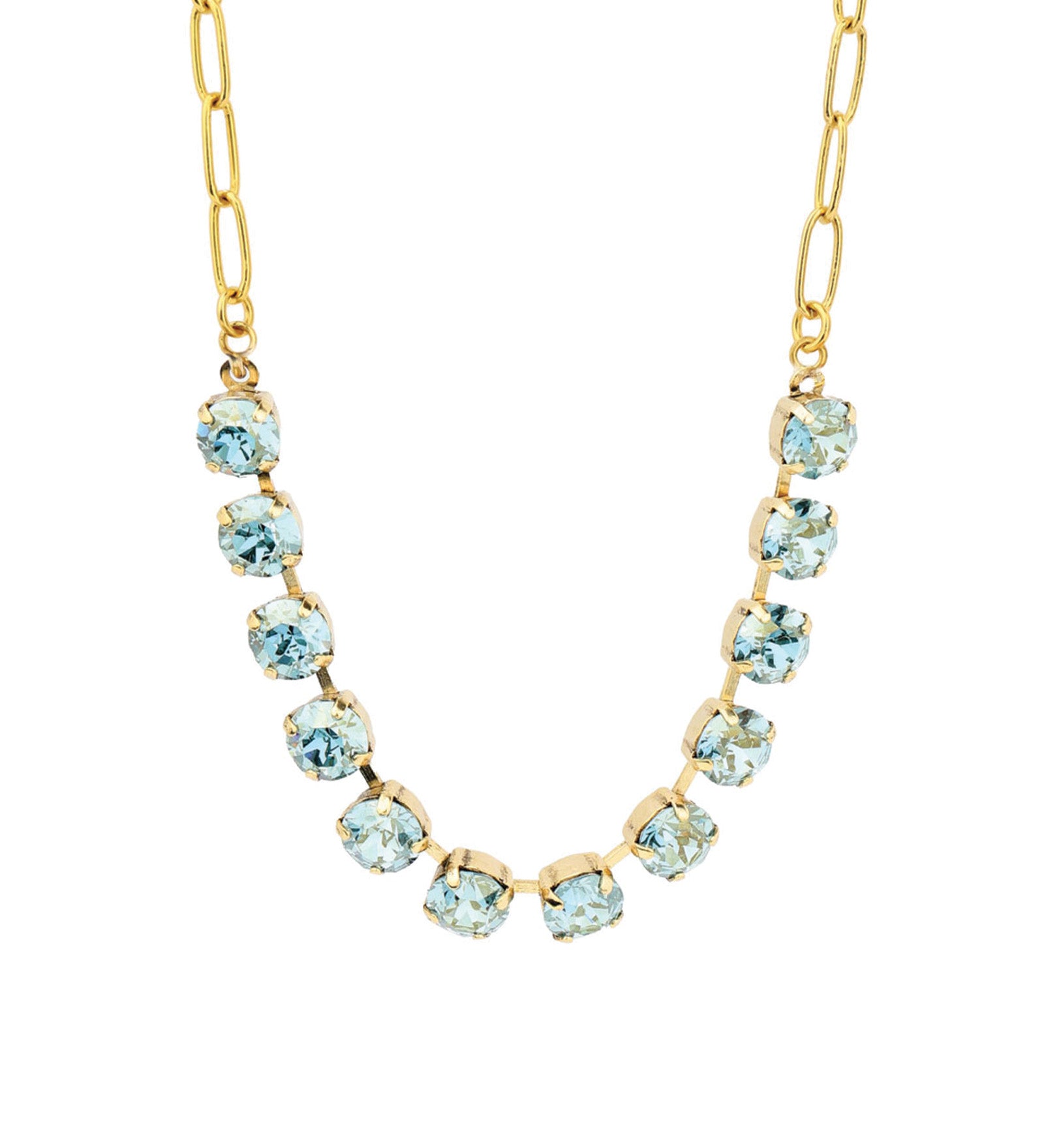 TOVA-Mini Oakland Necklace-Necklaces-14k Gold Plated, Aqua Champagne Crystal-Blue Ruby Jewellery-Vancouver Canada