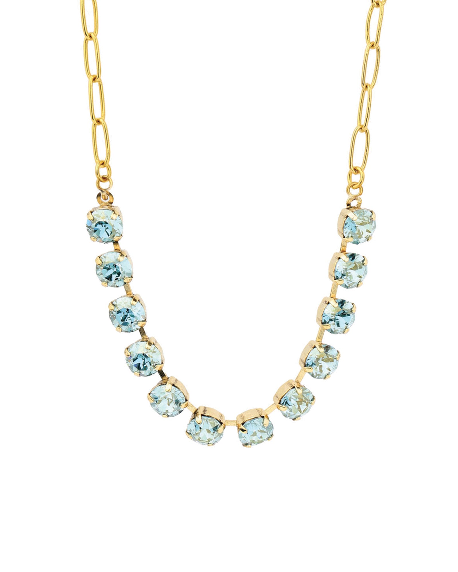 TOVA-Mini Oakland Necklace-Necklaces-14k Gold Plated, Aqua Champagne Crystal-Blue Ruby Jewellery-Vancouver Canada