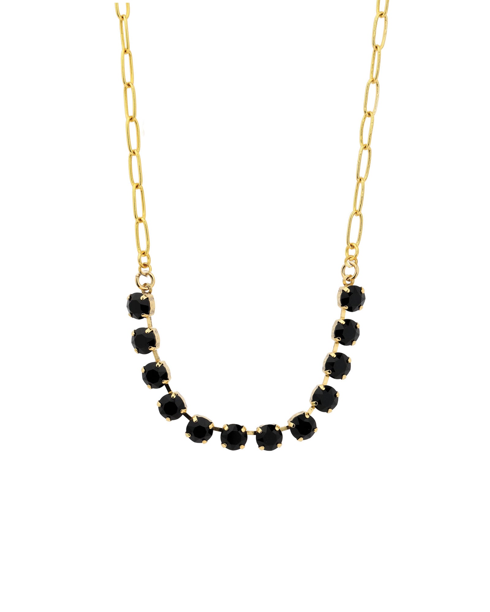 TOVA-Mini Oakland Necklace-Necklaces-Gold Plated, Jet Black Crystal-Blue Ruby Jewellery-Vancouver Canada