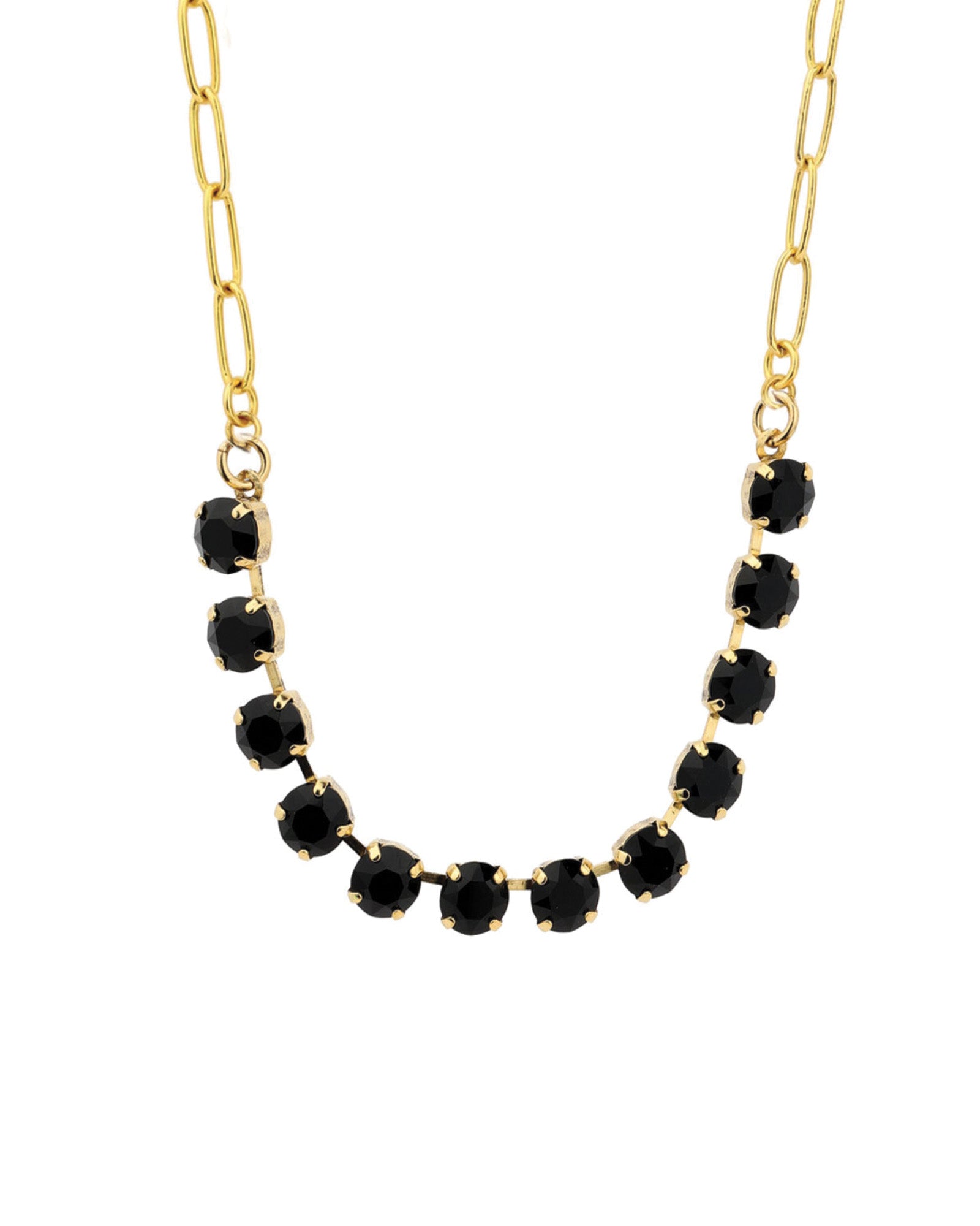 TOVA-Mini Oakland Necklace-Necklaces-14k Gold Plated, Jet Black Crystal-Blue Ruby Jewellery-Vancouver Canada