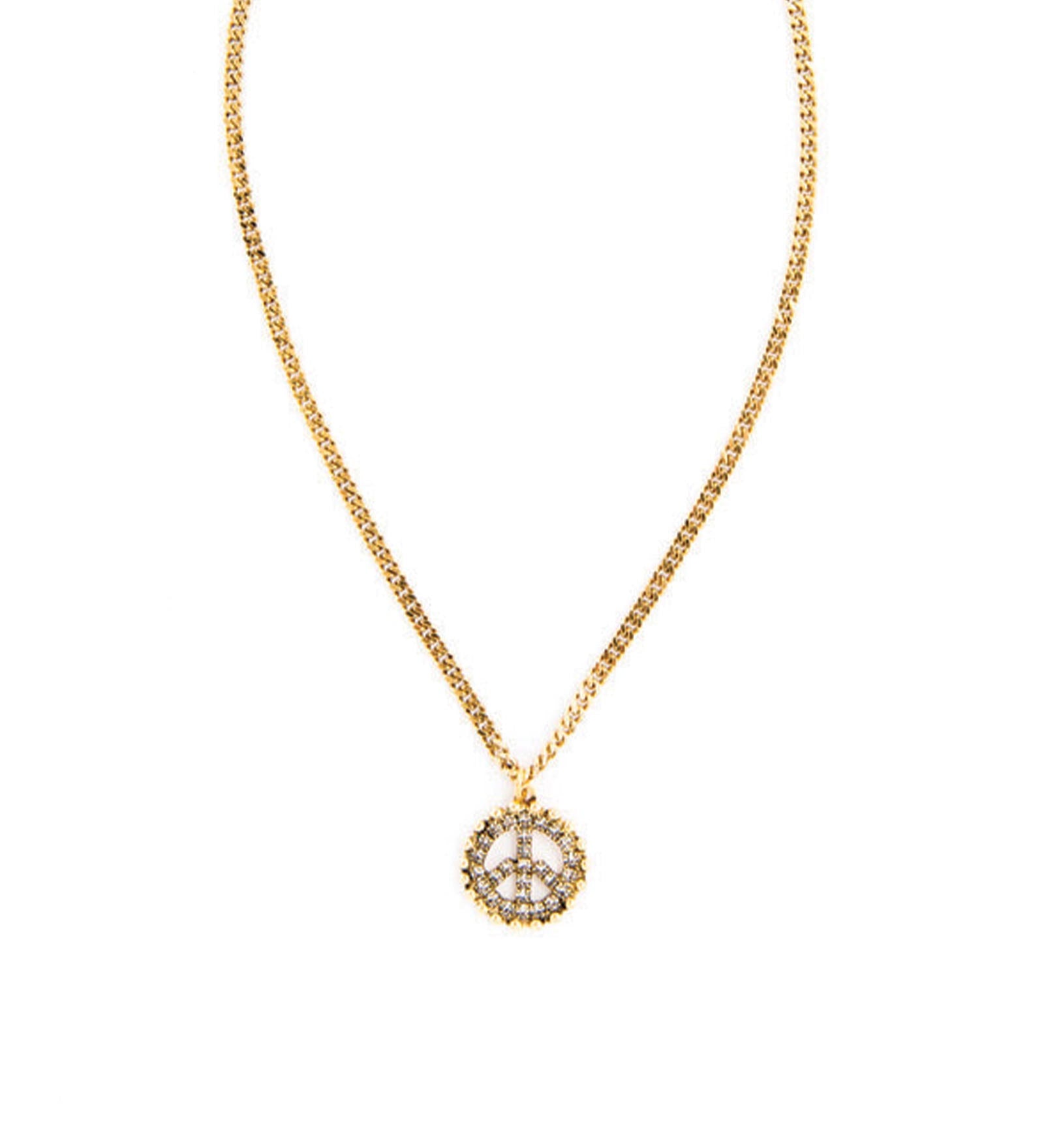 Peace Out Necklace Gold Plated, White Crystal