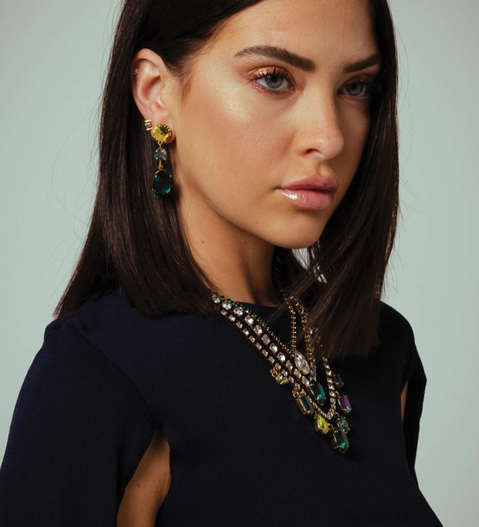 Zeren Necklace Gold Plated, Emerald Crystal