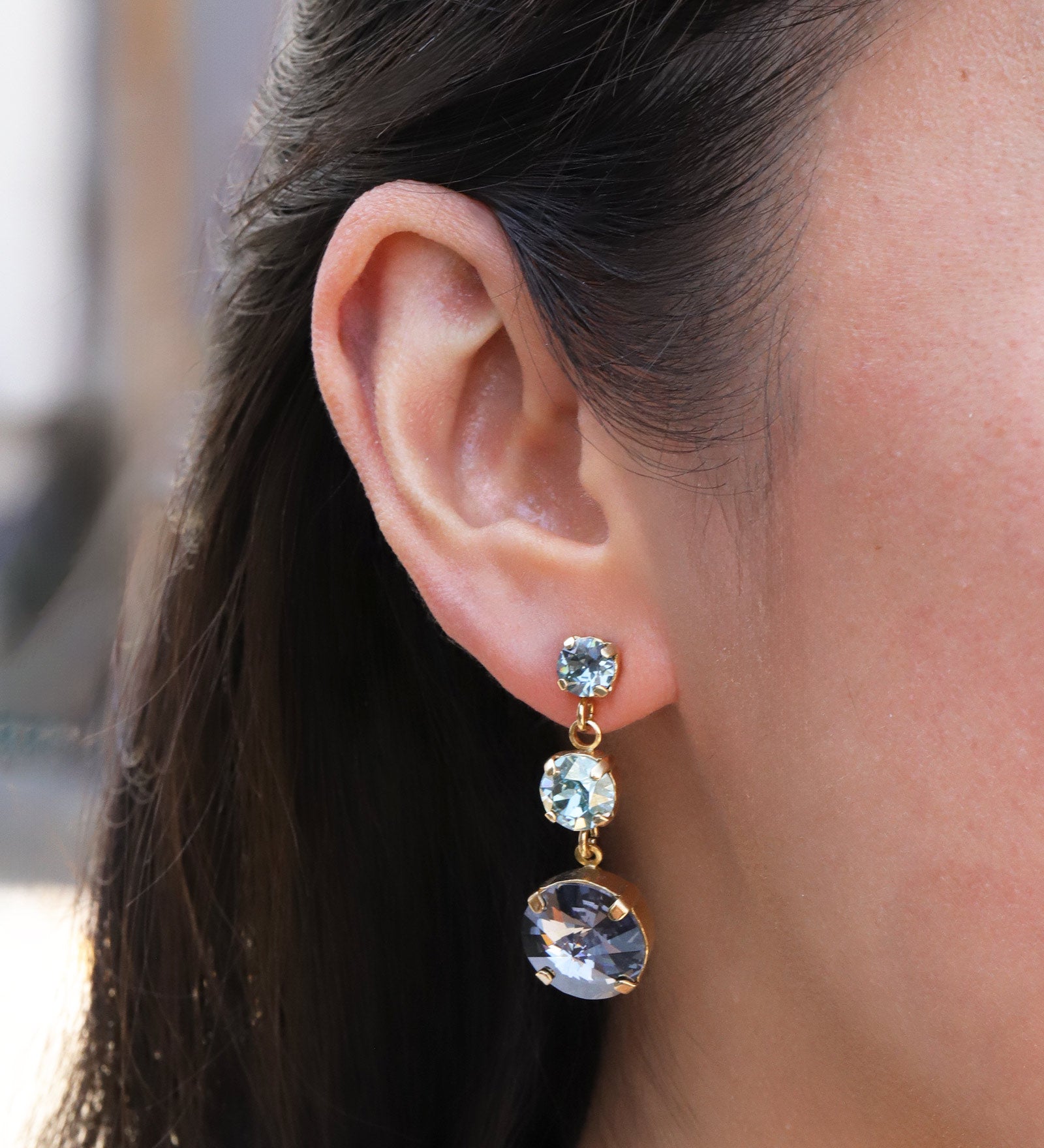 TOVA-Torin Studs-Earrings-Gold Plated, Aqua Lustre, Diamond Crystal-Blue Ruby Jewellery-Vancouver Canada