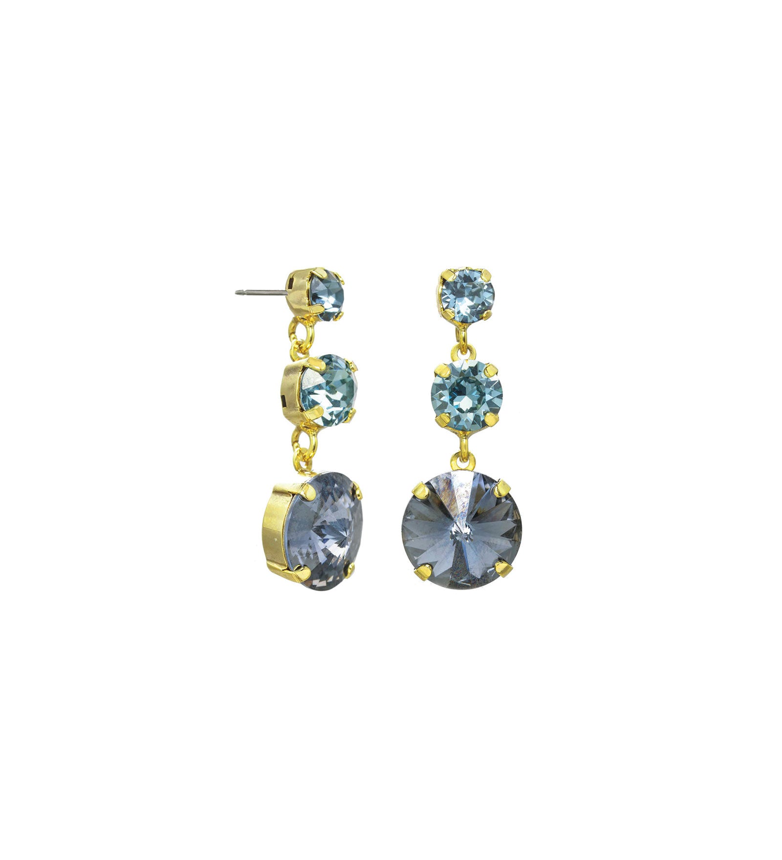 TOVA-Torin Studs-Earrings-Gold Plated, Aqua Lustre, Diamond Crystal-Blue Ruby Jewellery-Vancouver Canada