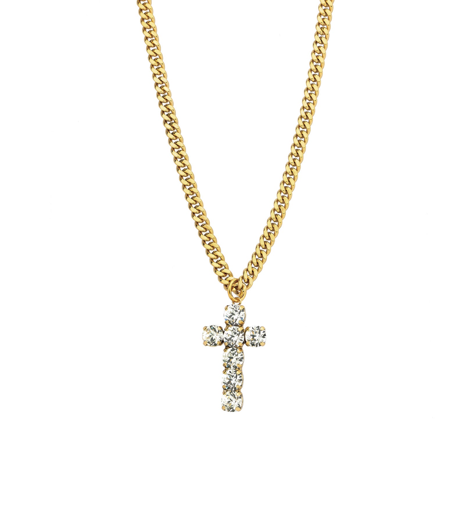 TOVA-Cross Necklace-Necklaces-14k Gold Plated, White Crystal-Blue Ruby Jewellery-Vancouver Canada