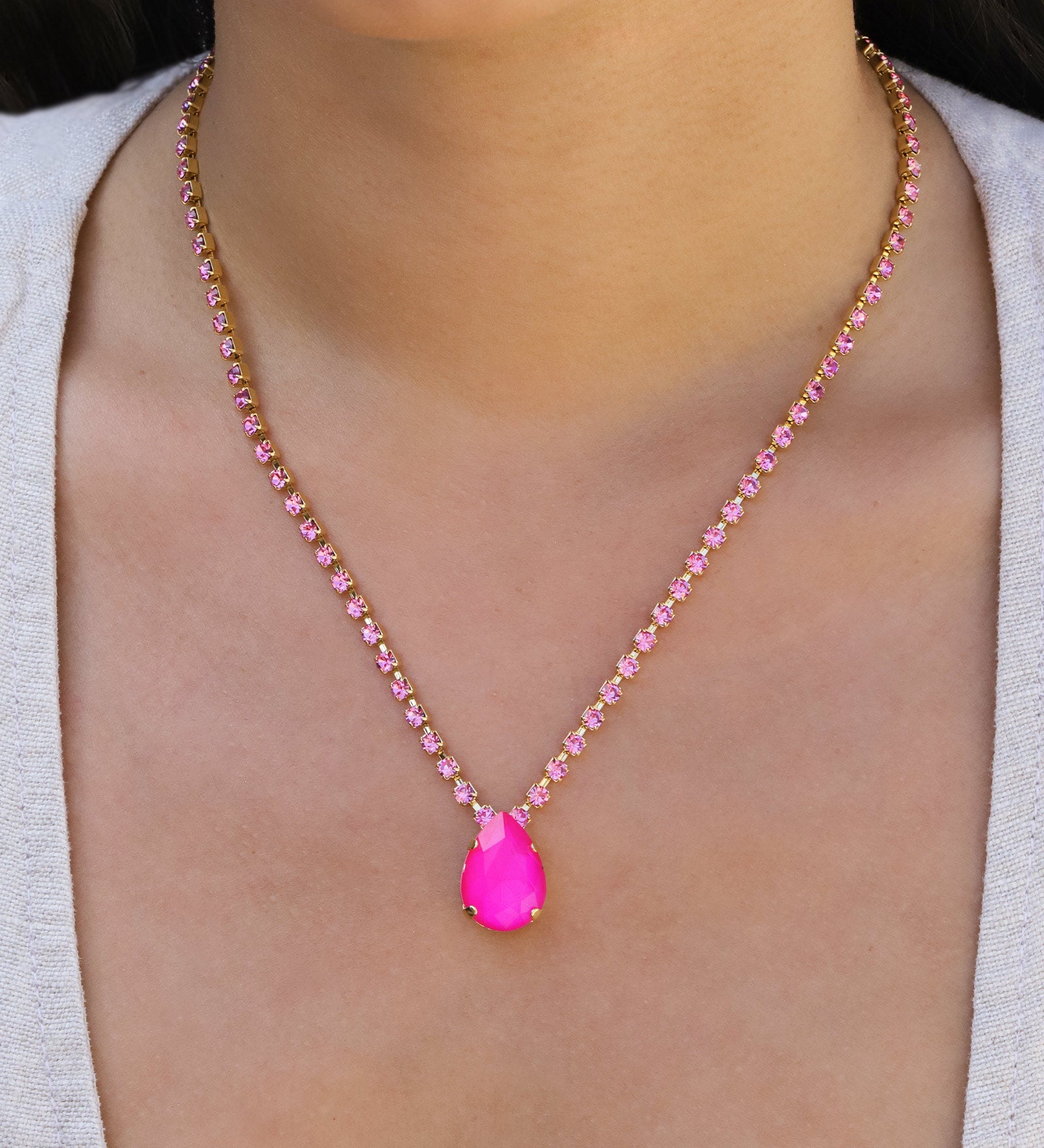 TOVA-Milli Necklace-Necklaces-Gold Plated, Electric Pink / Rose Crystal-Blue Ruby Jewellery-Vancouver Canada