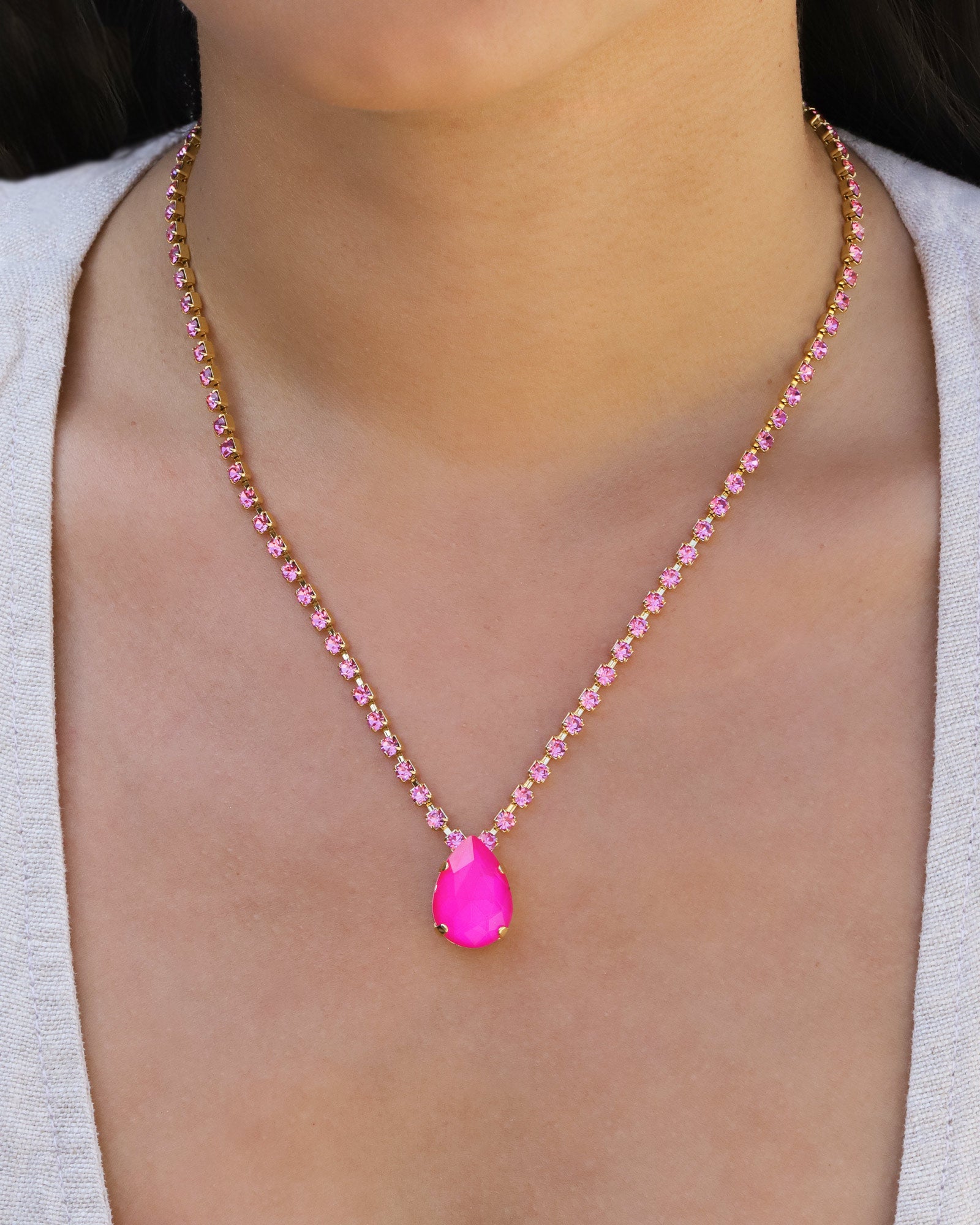 TOVA-Milli Necklace-Necklaces-Gold Plated, Electric Pink / Rose Crystal-Blue Ruby Jewellery-Vancouver Canada