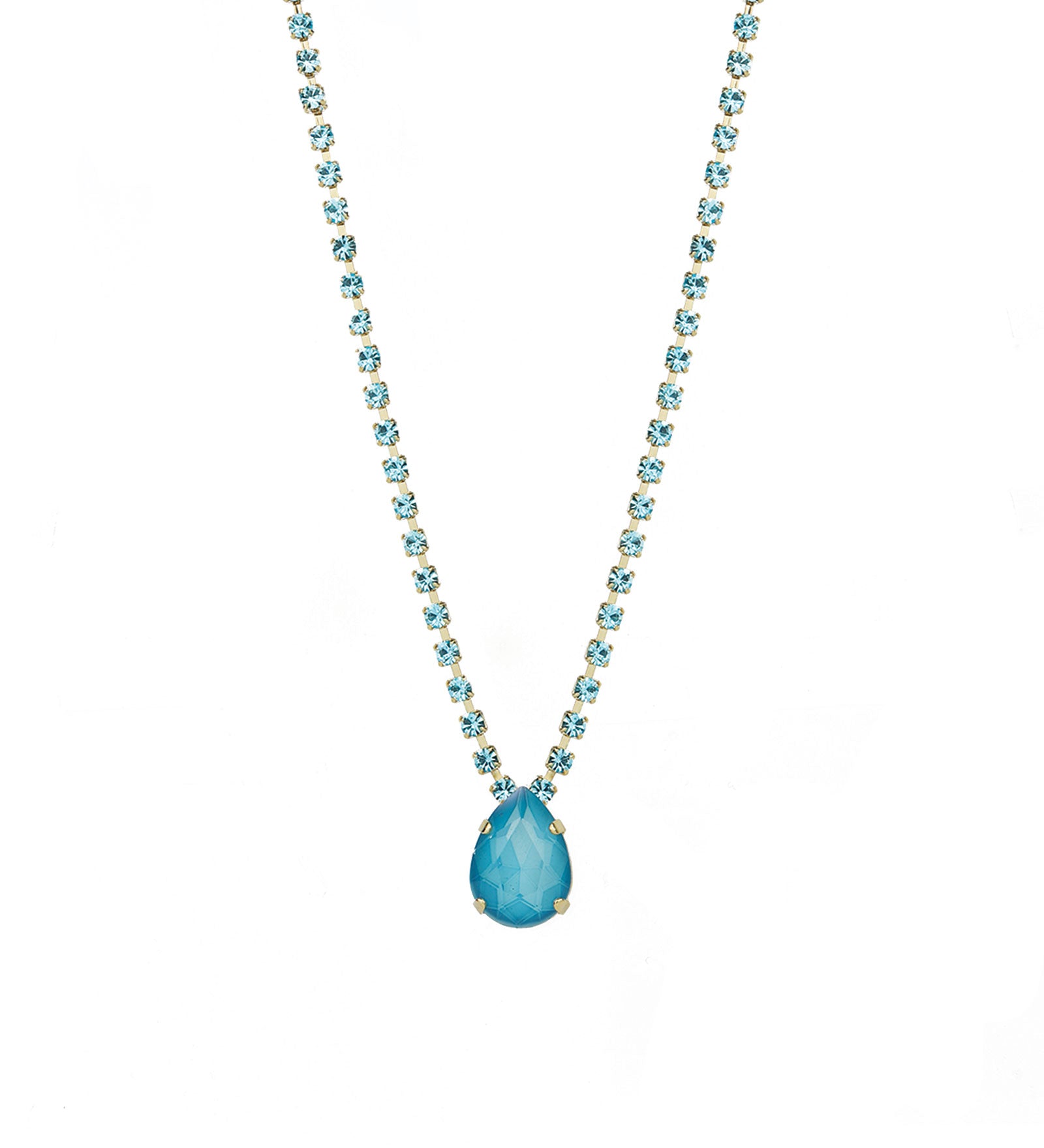 TOVA-Milli Necklace-Necklaces-Gold Plated, Electric Blue / Aqua Crystal-Blue Ruby Jewellery-Vancouver Canada