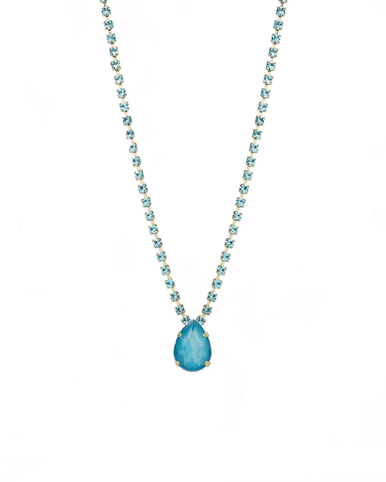 TOVA-Milli Necklace-Necklaces-Gold Plated, Electric Blue / Aqua Crystal-Blue Ruby Jewellery-Vancouver Canada