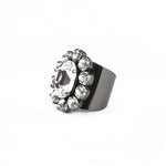 TOVA-Edith Oval Ring-Rings-Gunmetal Plated, White Crystal-Blue Ruby Jewellery-Vancouver Canada