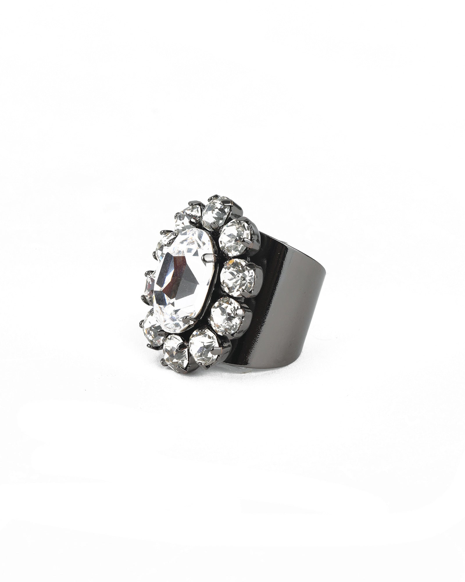 TOVA-Edith Oval Ring-Rings-Gunmetal Plated, White Crystal-Blue Ruby Jewellery-Vancouver Canada