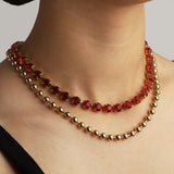 Oakland Necklace Antique Gold-plated Brass, Red Crystal