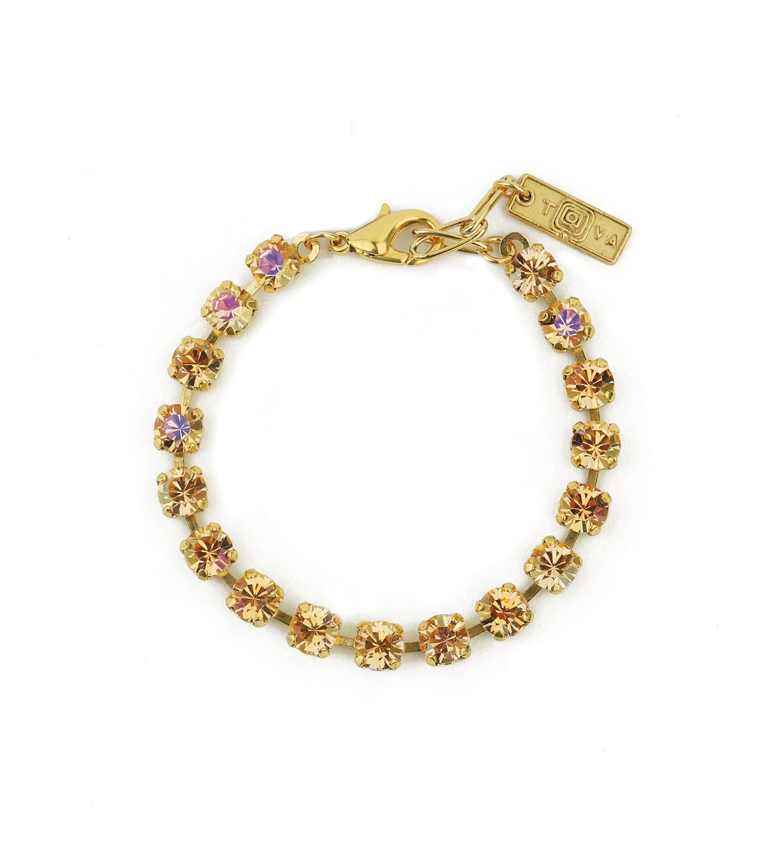 TOVA-Sarina Bracelet-Bracelets-Gold Plated, Light Peach Lemon Crystal-Blue Ruby Jewellery-Vancouver Canada