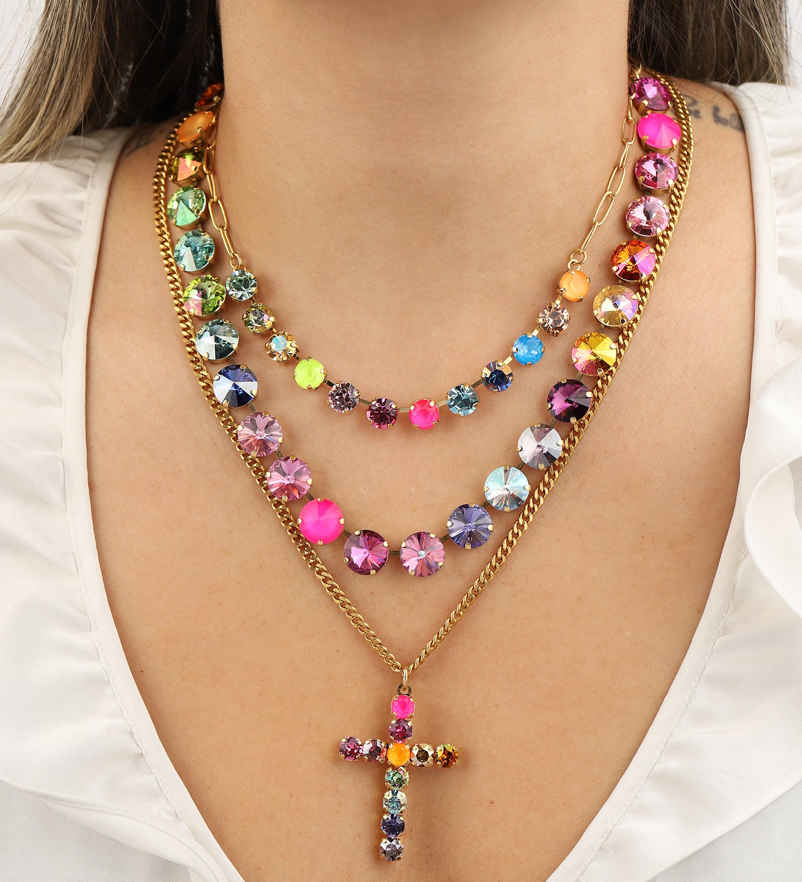 TOVA-Donatela Mini Necklace-Necklaces-Gold Plated, Watermelon Crystal-Blue Ruby Jewellery-Vancouver Canada