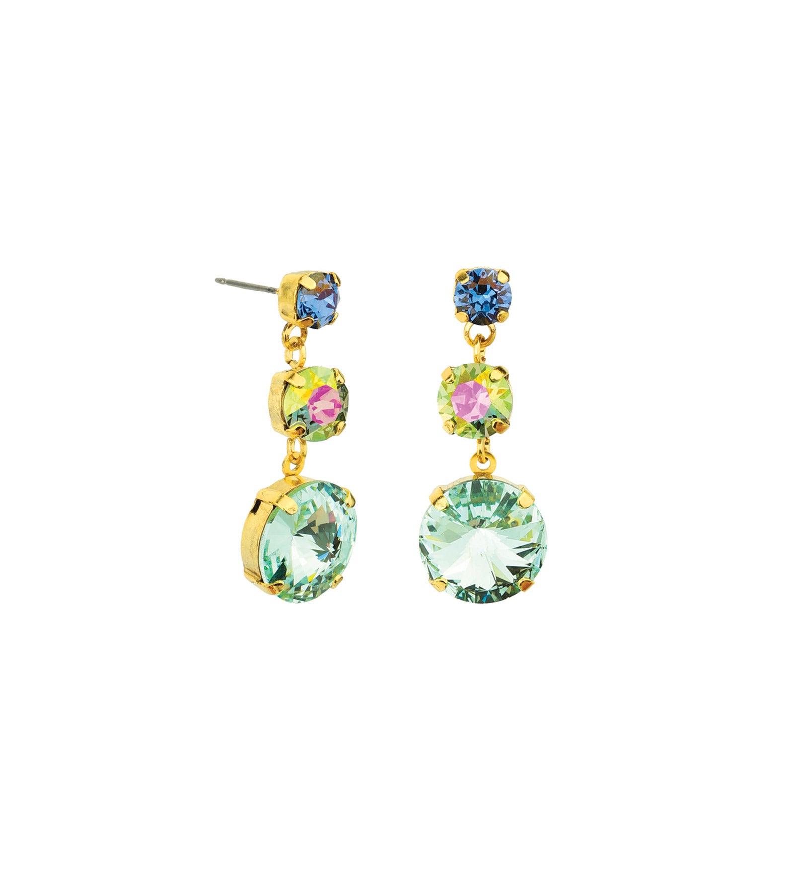 TOVA-Torin Studs-Earrings-Gold Plated, Warermelon Crystal-Blue Ruby Jewellery-Vancouver Canada