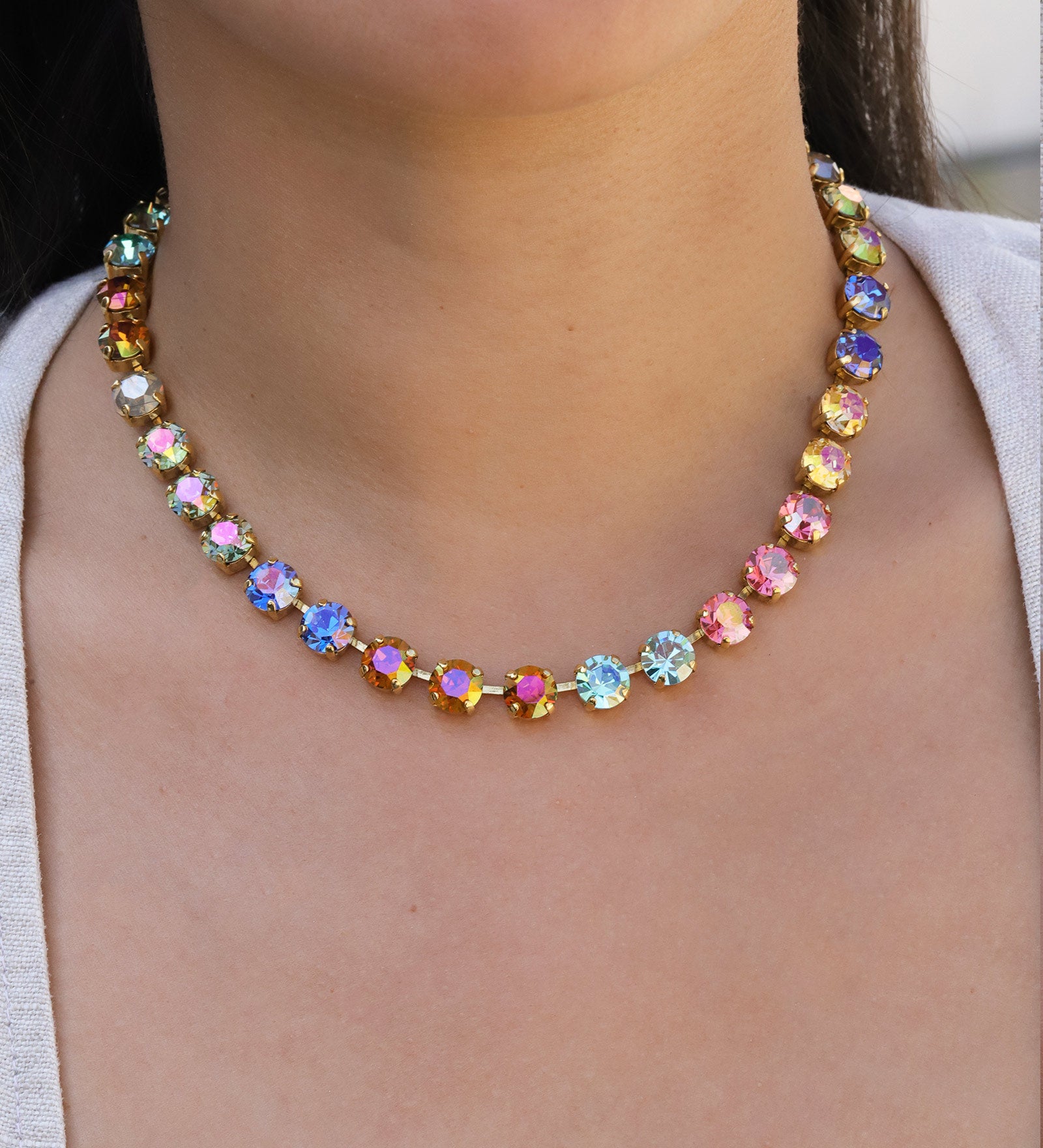 TOVA-Oakland Necklace-Necklaces-Gold Plated, Watermelon Ombre Crystal-Blue Ruby Jewellery-Vancouver Canada