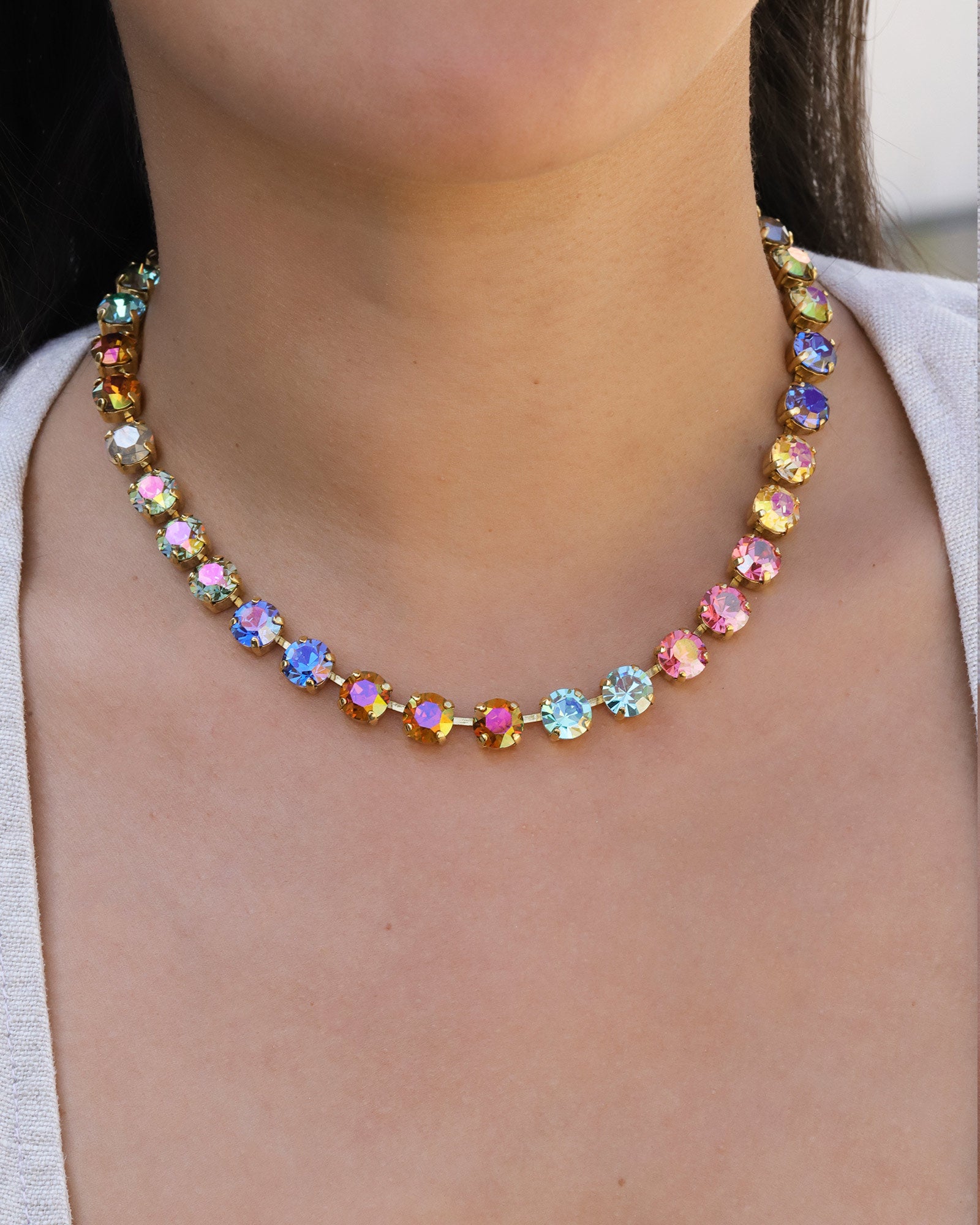 TOVA-Oakland Necklace-Necklaces-Gold Plated, Watermelon Ombre Crystal-Blue Ruby Jewellery-Vancouver Canada