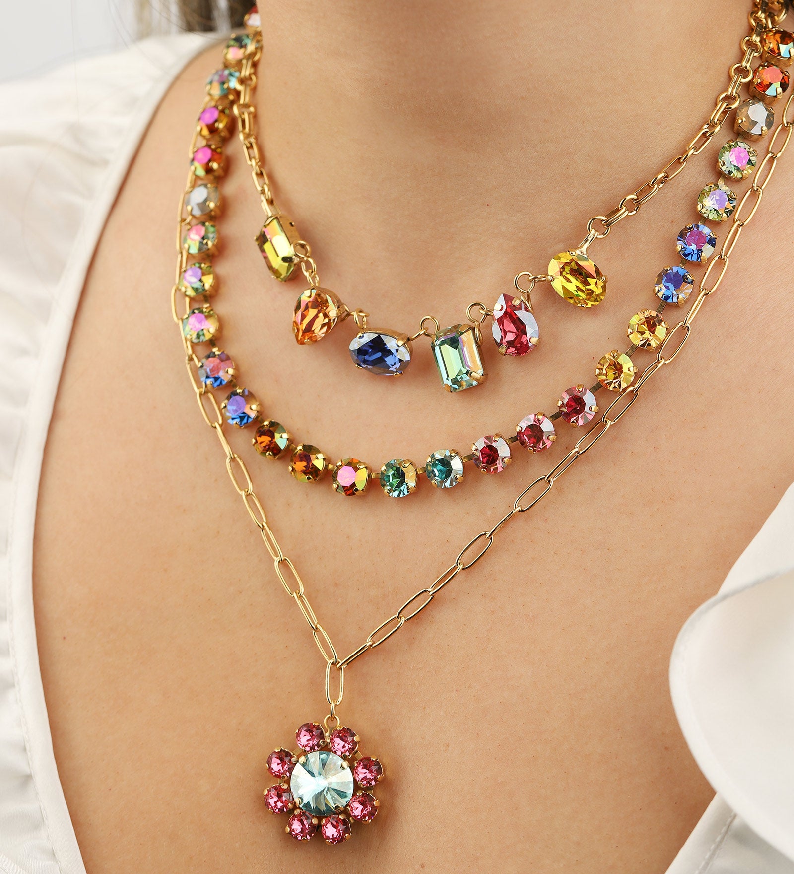 TOVA-Marina Necklace-Necklaces-Gold Plated, Watermelon Crystal-Blue Ruby Jewellery-Vancouver Canada