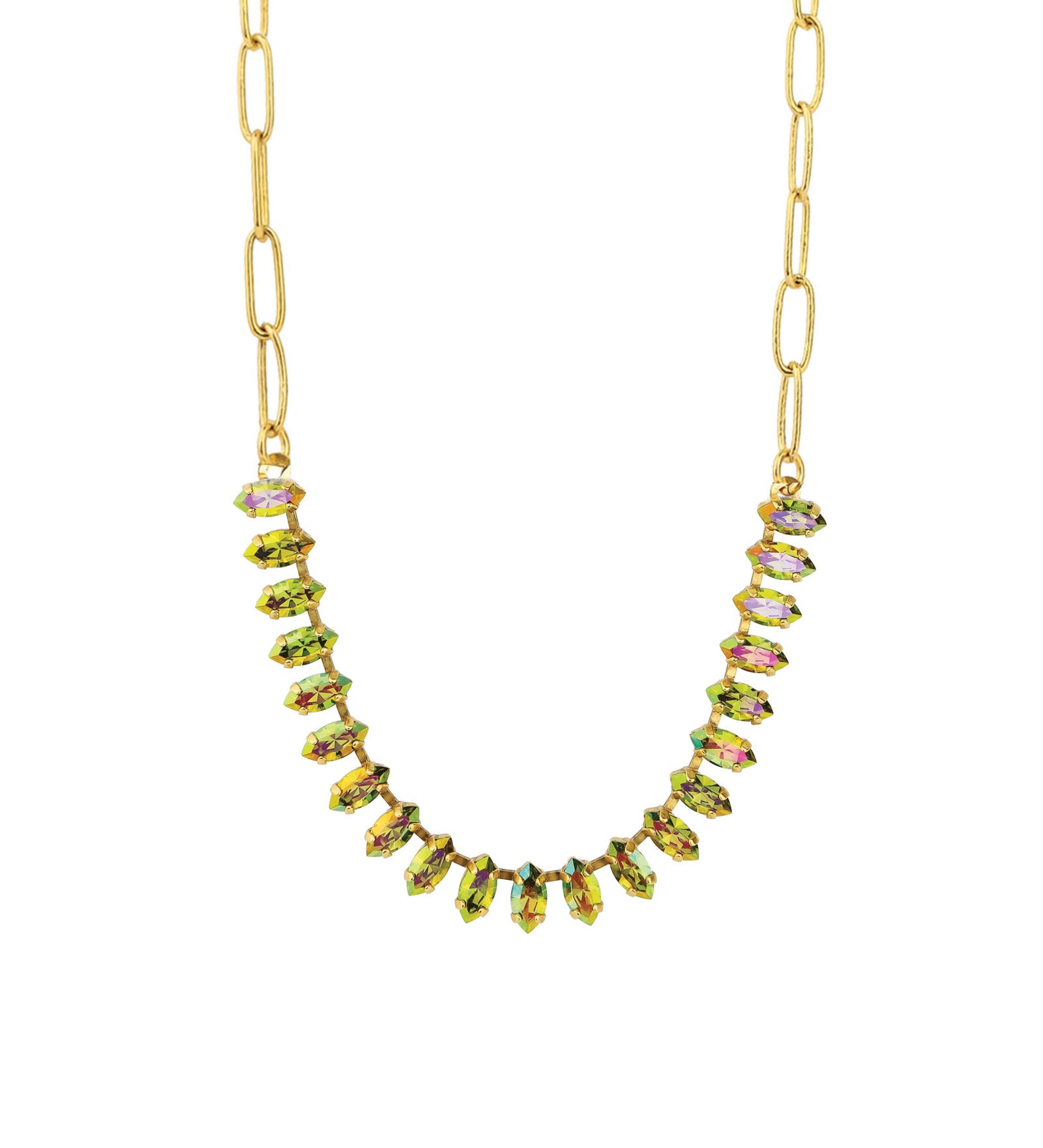 Perry Necklace Antique Gold-plated Brass, Peridot Brandy Crystal