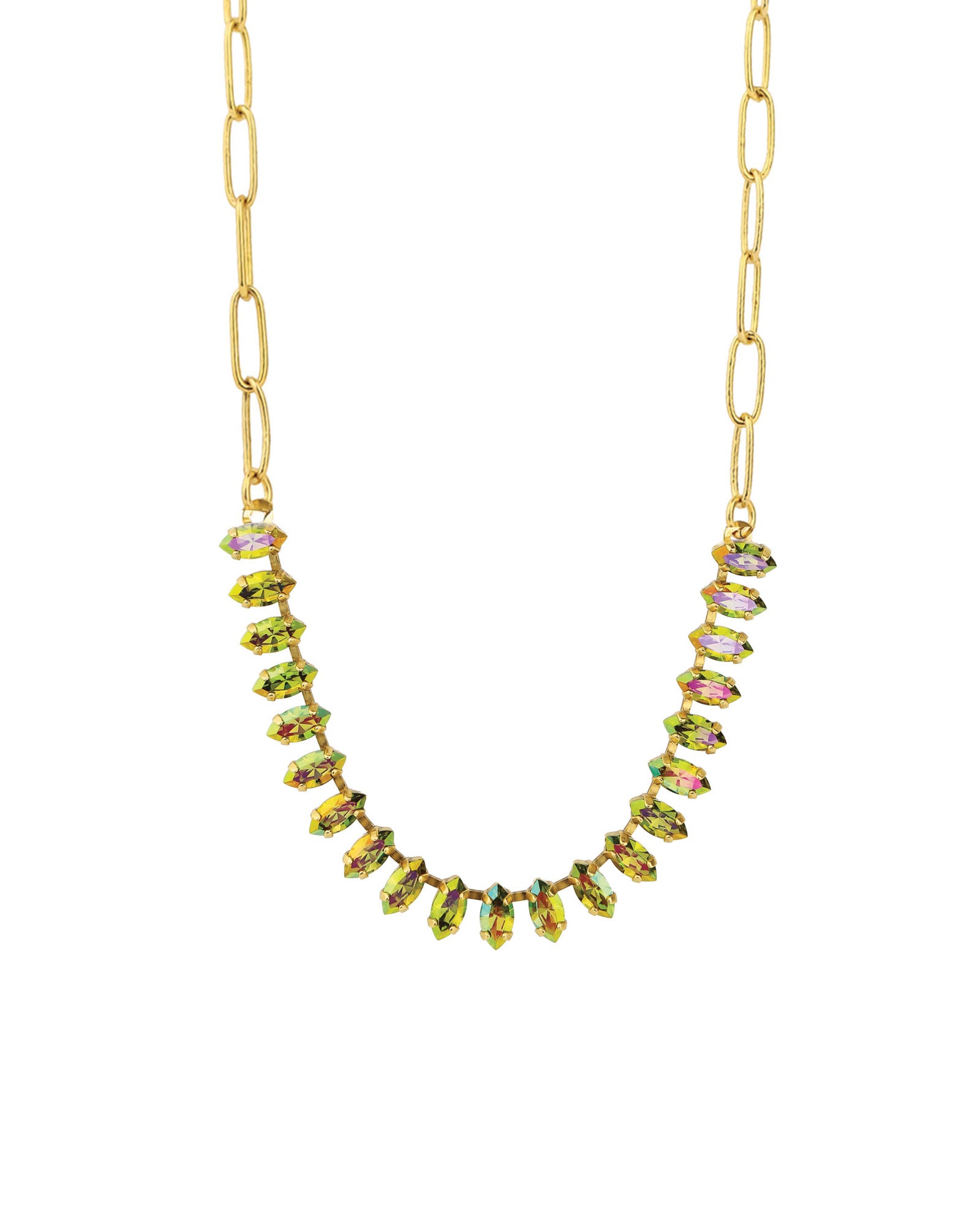 Perry Necklace Antique Gold-plated Brass, Peridot Brandy Crystal