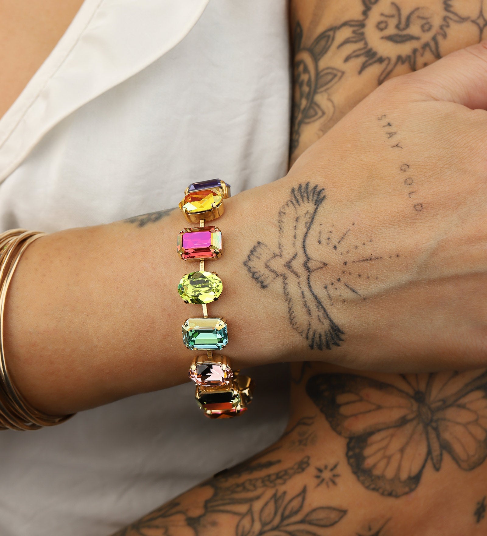 TOVA-Anjali Bracelet-Bracelets-Gold Plated, Watermelon Crystal-Blue Ruby Jewellery-Vancouver Canada