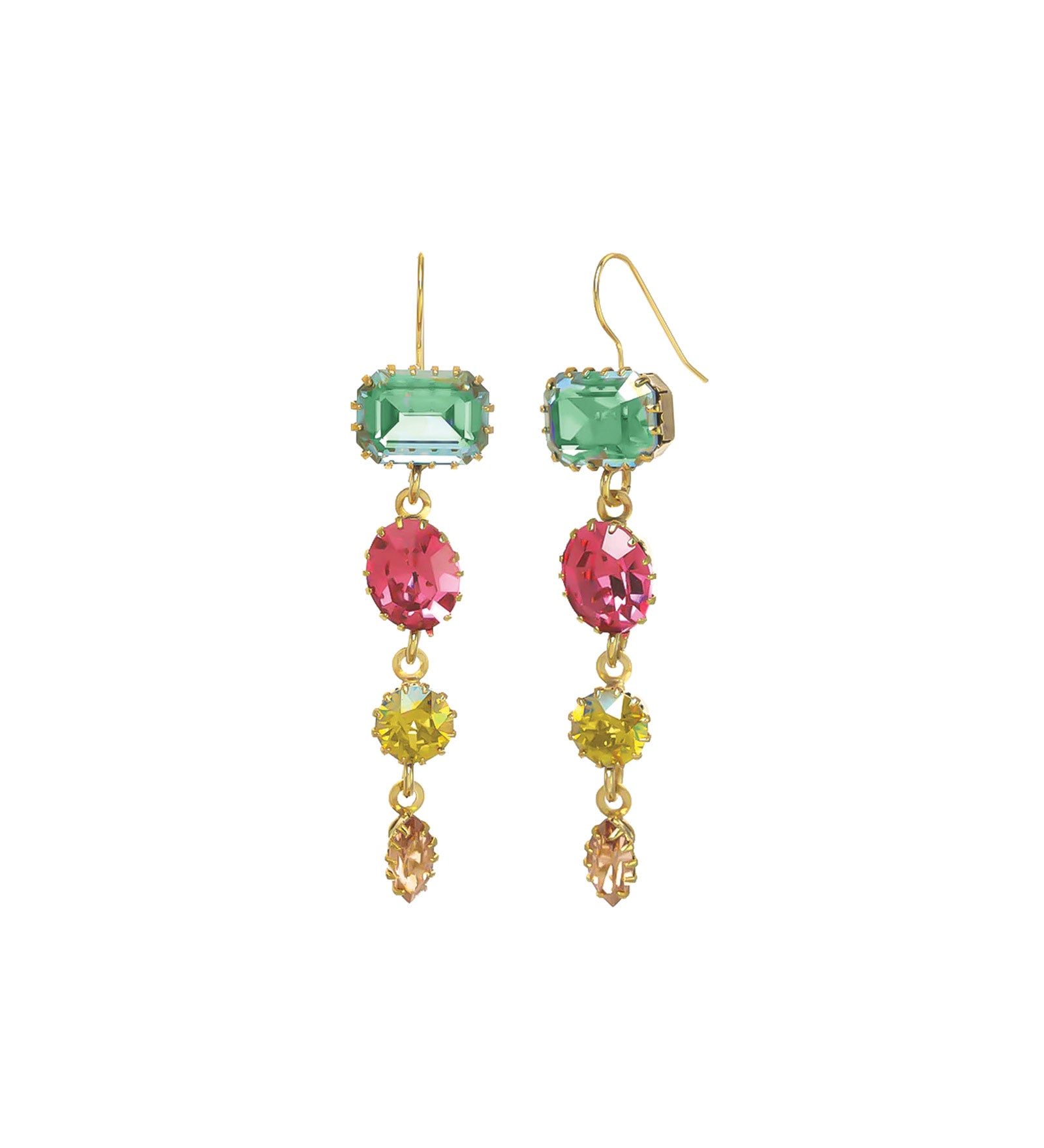 Mara Earrings Antique Gold-plated Brass, Mix Crystal