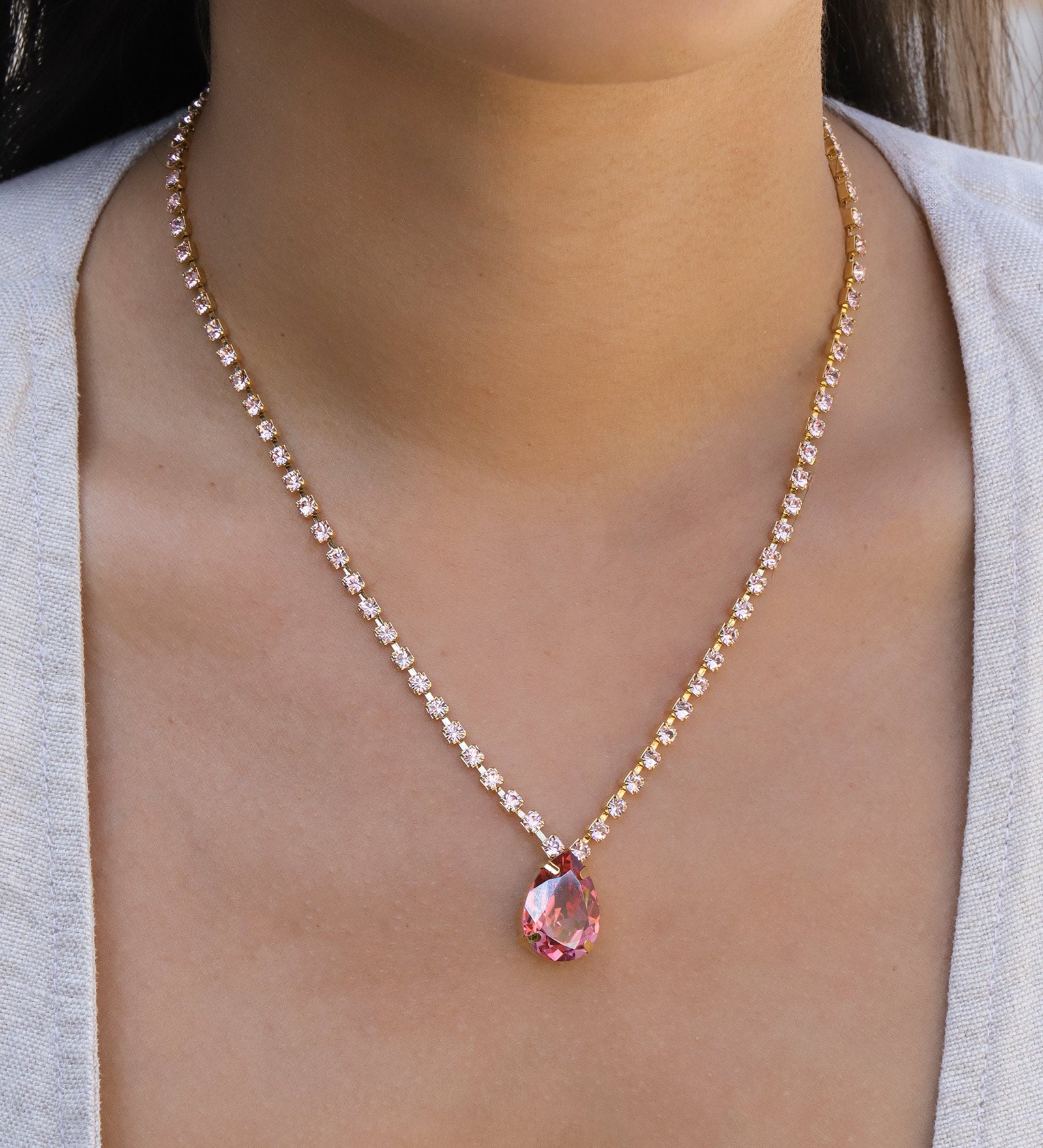 TOVA-Milli Necklace-Necklaces-Gold Plated, Vintage Rose / Rose Champagne Crystal-Blue Ruby Jewellery-Vancouver Canada