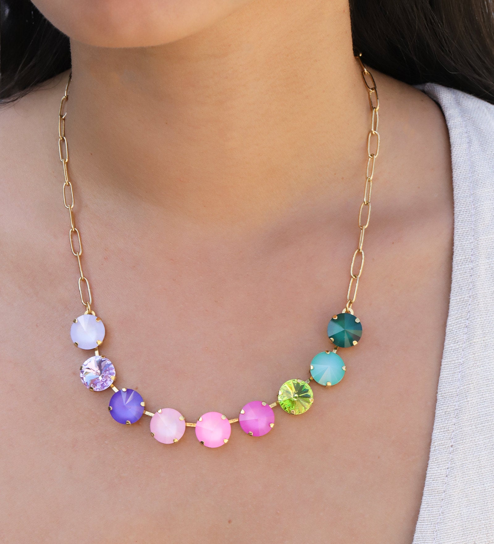 TOVA-Mini Sofia Necklace-Necklaces-Gold Plated, Pop 2 Crystal-Blue Ruby Jewellery-Vancouver Canada