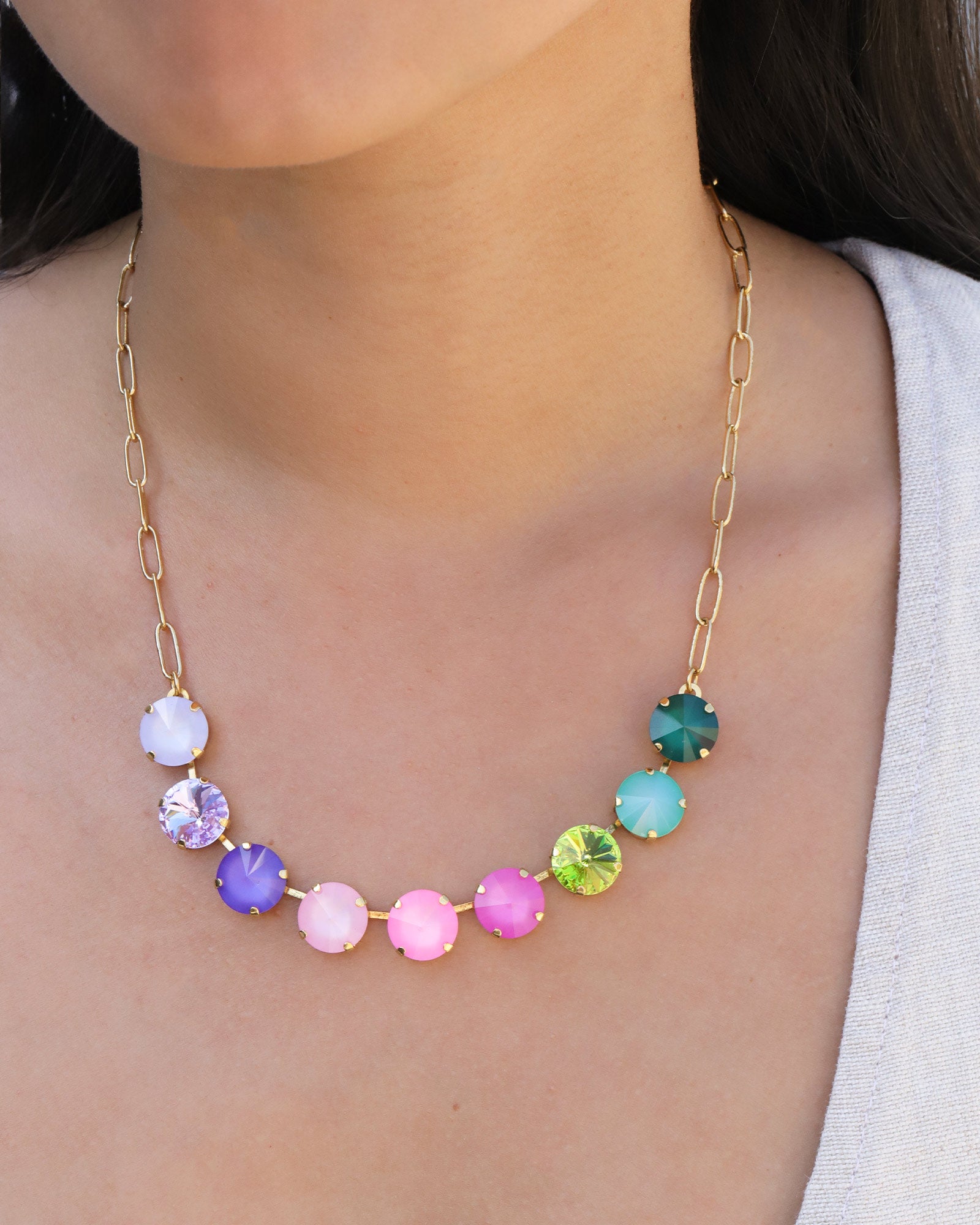 TOVA-Mini Sofia Necklace-Necklaces-Gold Plated, Pop 2 Crystal-Blue Ruby Jewellery-Vancouver Canada