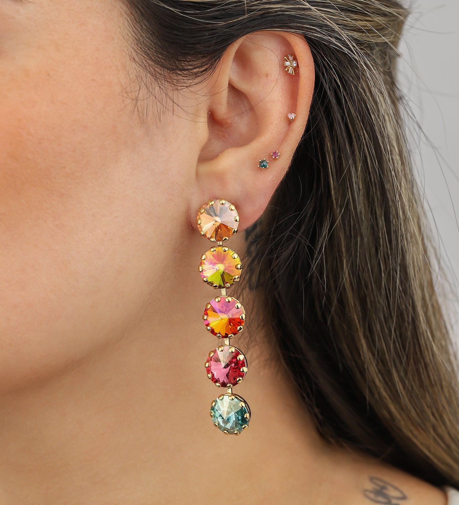 TOVA-Lilibet Single Studs-Earrings-Gold Plated, Watermelon Crystal-Blue Ruby Jewellery-Vancouver Canada