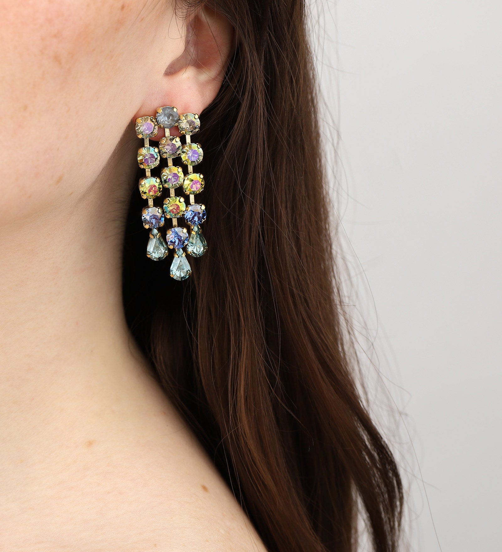 TOVA-Slim Cady 2 Earrings-Earrings-Gold Plated, Warermelon Crystal-Blue Ruby Jewellery-Vancouver Canada