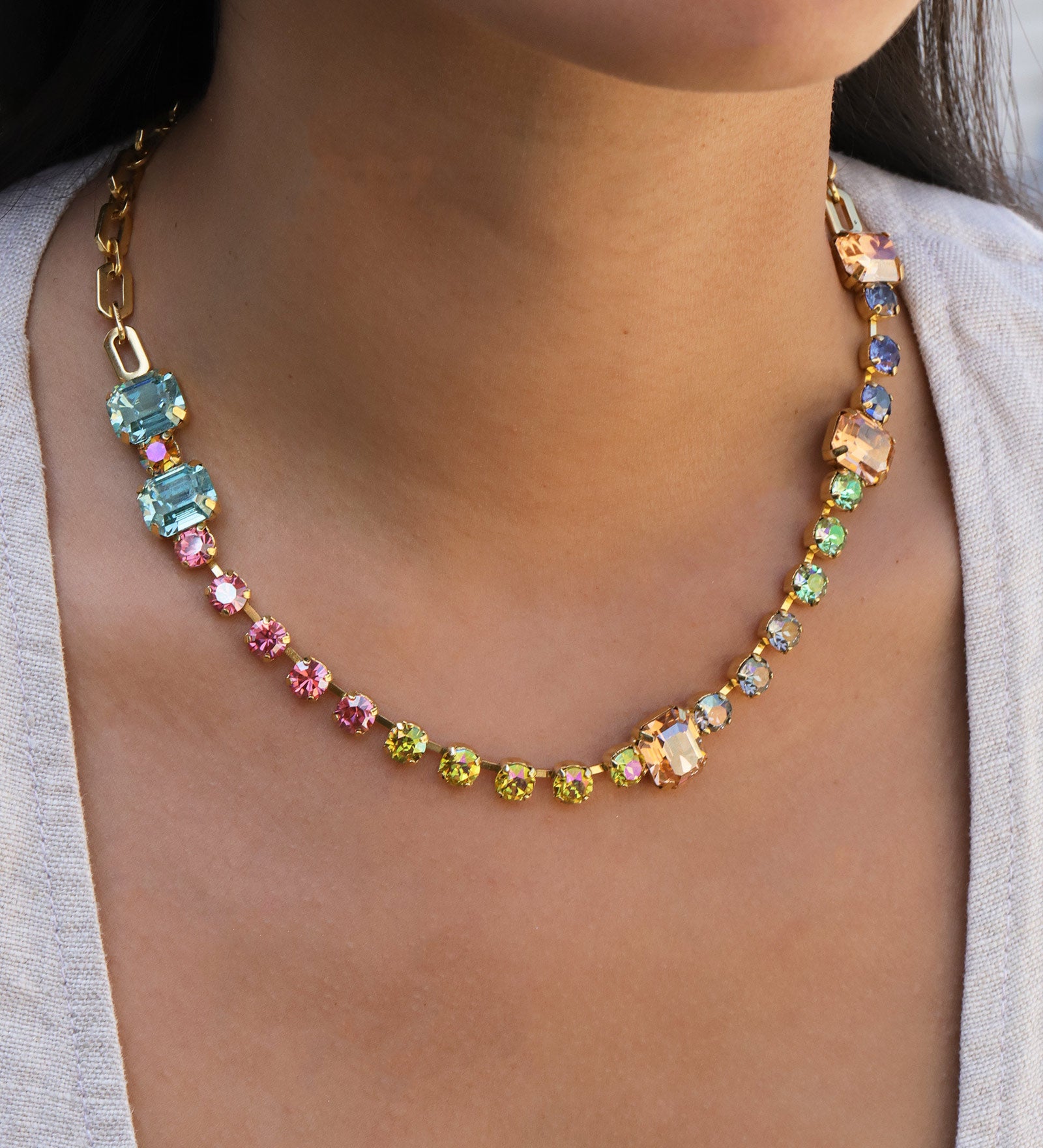 TOVA-Aaralyn Mini Necklace-Necklaces-Gold Plated, Warermelon Crystal-Blue Ruby Jewellery-Vancouver Canada