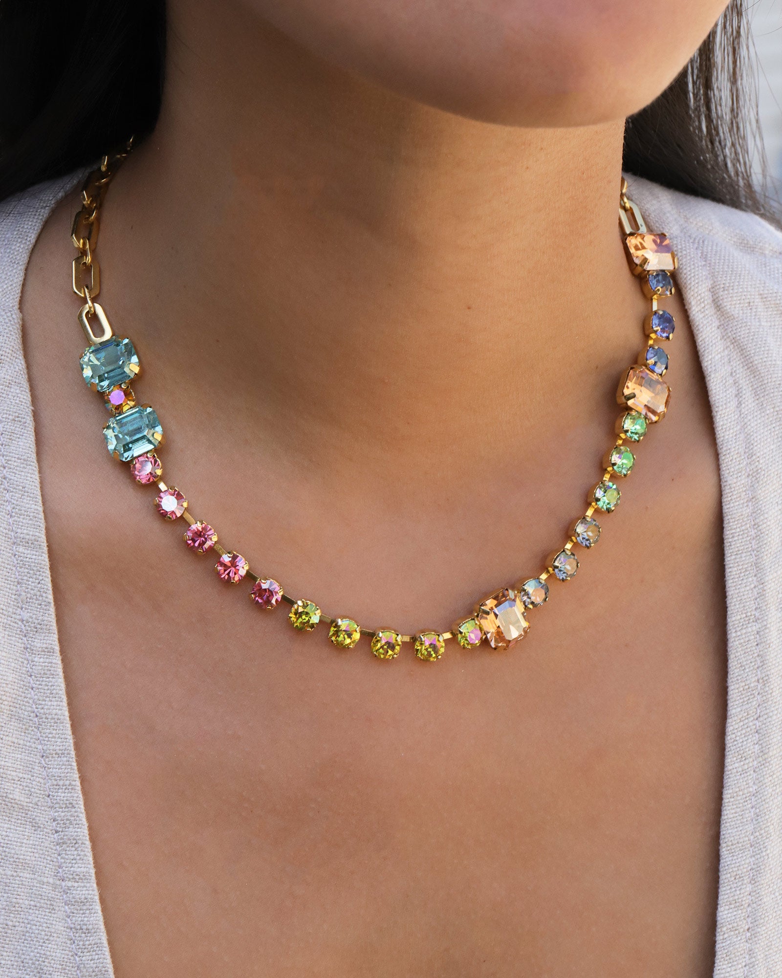 TOVA-Aaralyn Mini Necklace-Necklaces-Gold Plated, Warermelon Crystal-Blue Ruby Jewellery-Vancouver Canada