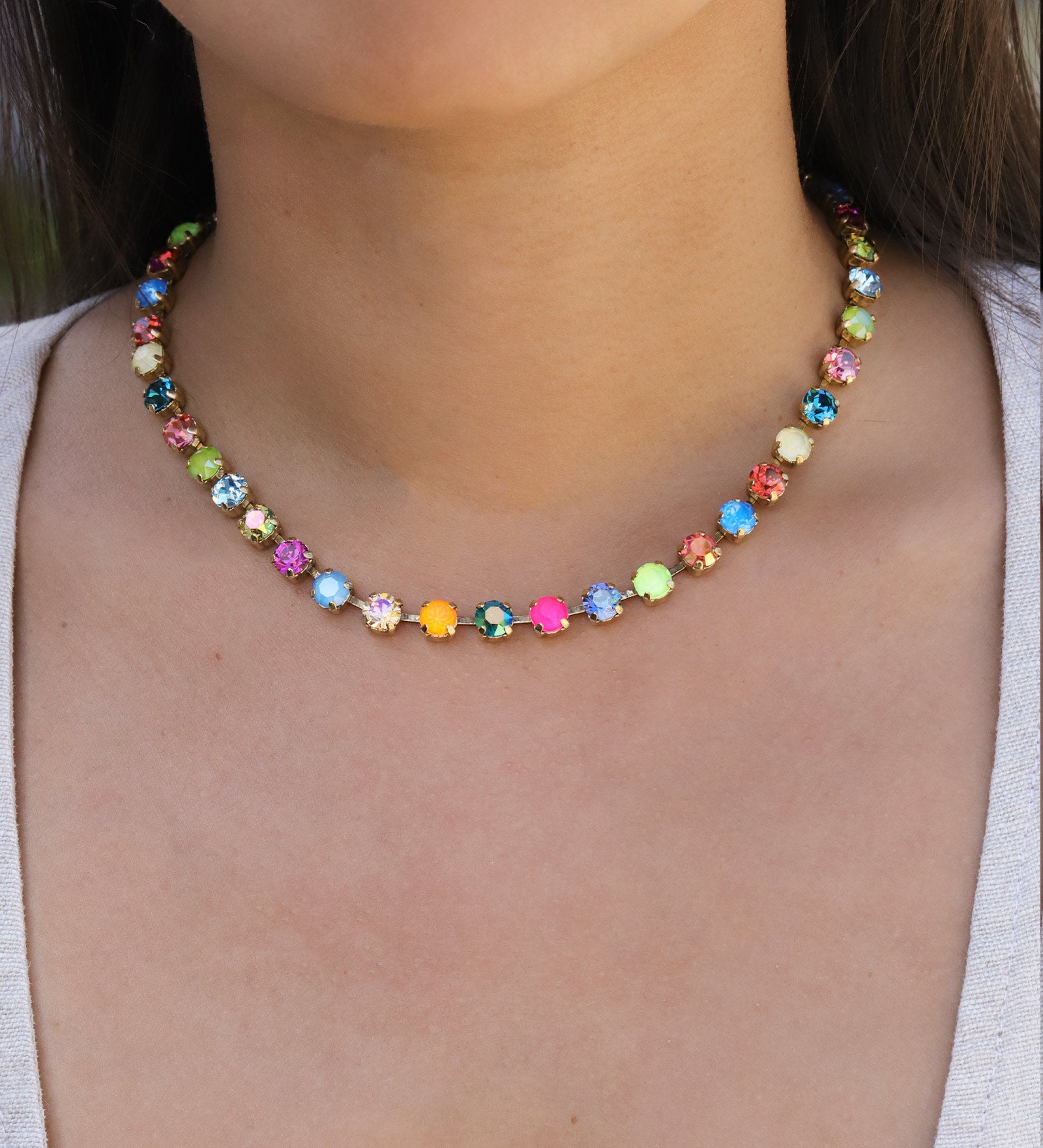 TOVA-Sarina Necklace-Necklaces-Gold Plated, Watermelon Crystal-Blue Ruby Jewellery-Vancouver Canada