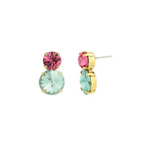 TOVA-Maegan Studs-Earrings-Gold Plated, Pink Aqua Champagne Crystal-Blue Ruby Jewellery-Vancouver Canada