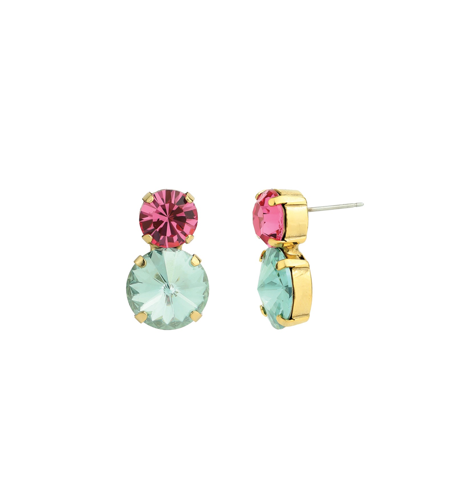 TOVA-Maegan Studs-Earrings-Gold Plated, Pink Aqua Champagne Crystal-Blue Ruby Jewellery-Vancouver Canada