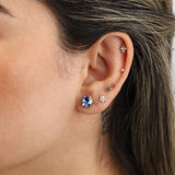 TOVA-Chrisley Studs-Earrings-Gold Plated, Sapphire Champagne Crystal-Blue Ruby Jewellery-Vancouver Canada