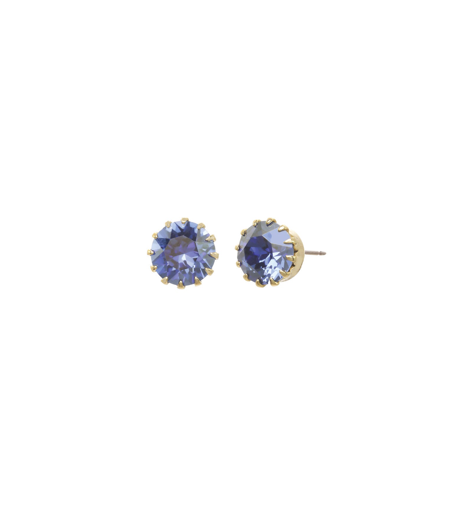 TOVA-Chrisley Studs-Earrings-Gold Plated, Sapphire Champagne Crystal-Blue Ruby Jewellery-Vancouver Canada