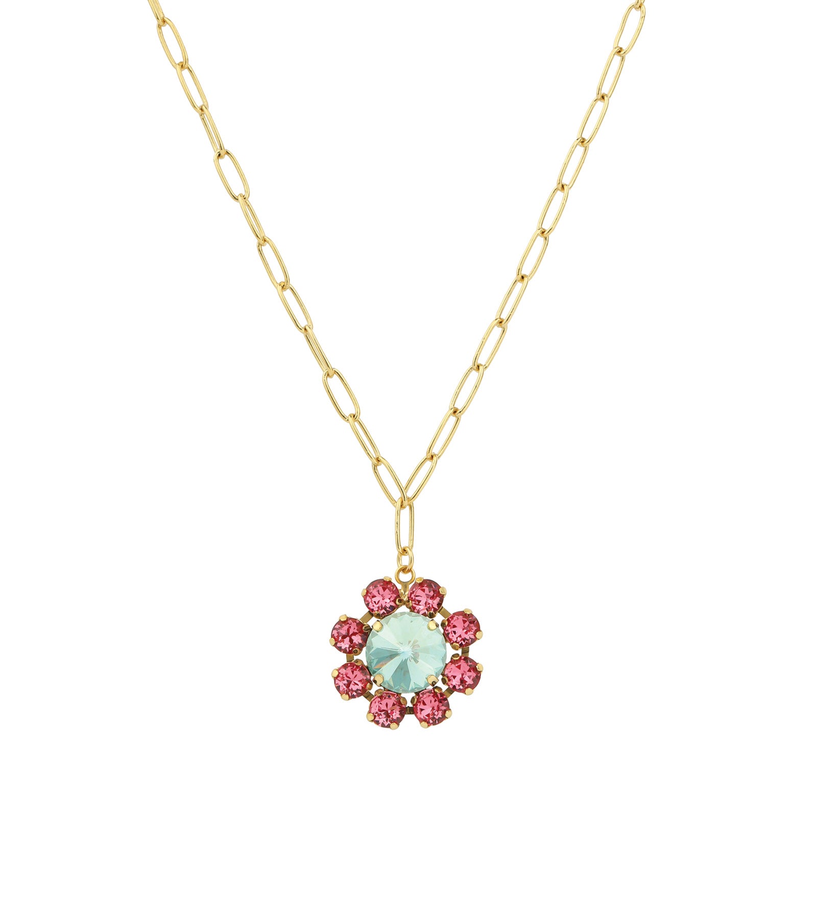 Twiggy Necklace Gold Plated, Pink Aqua Crystal