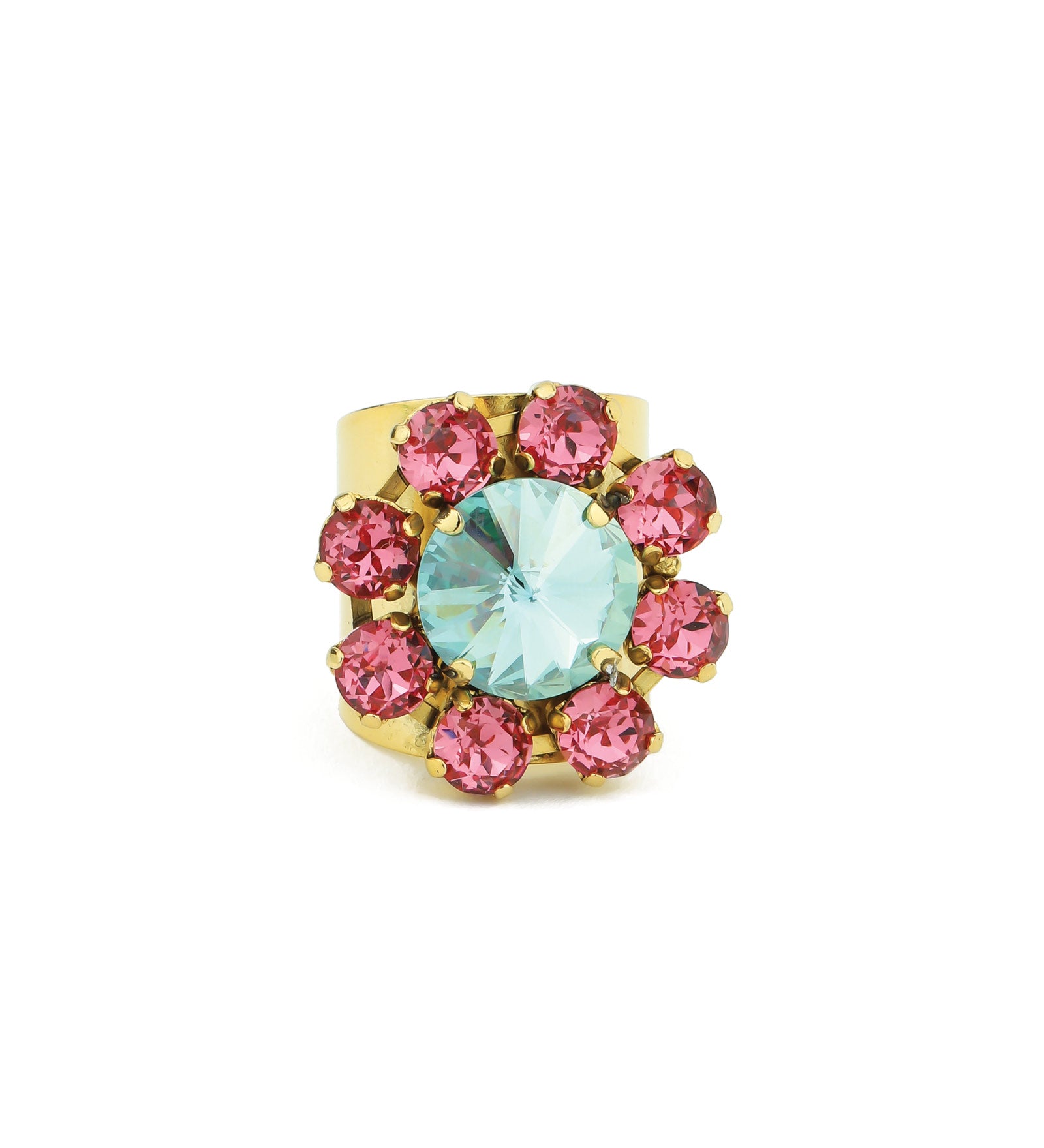 TOVA-Twiggy Ring-Rings-Gold Plated, Pink Aqua Crystal-Blue Ruby Jewellery-Vancouver Canada