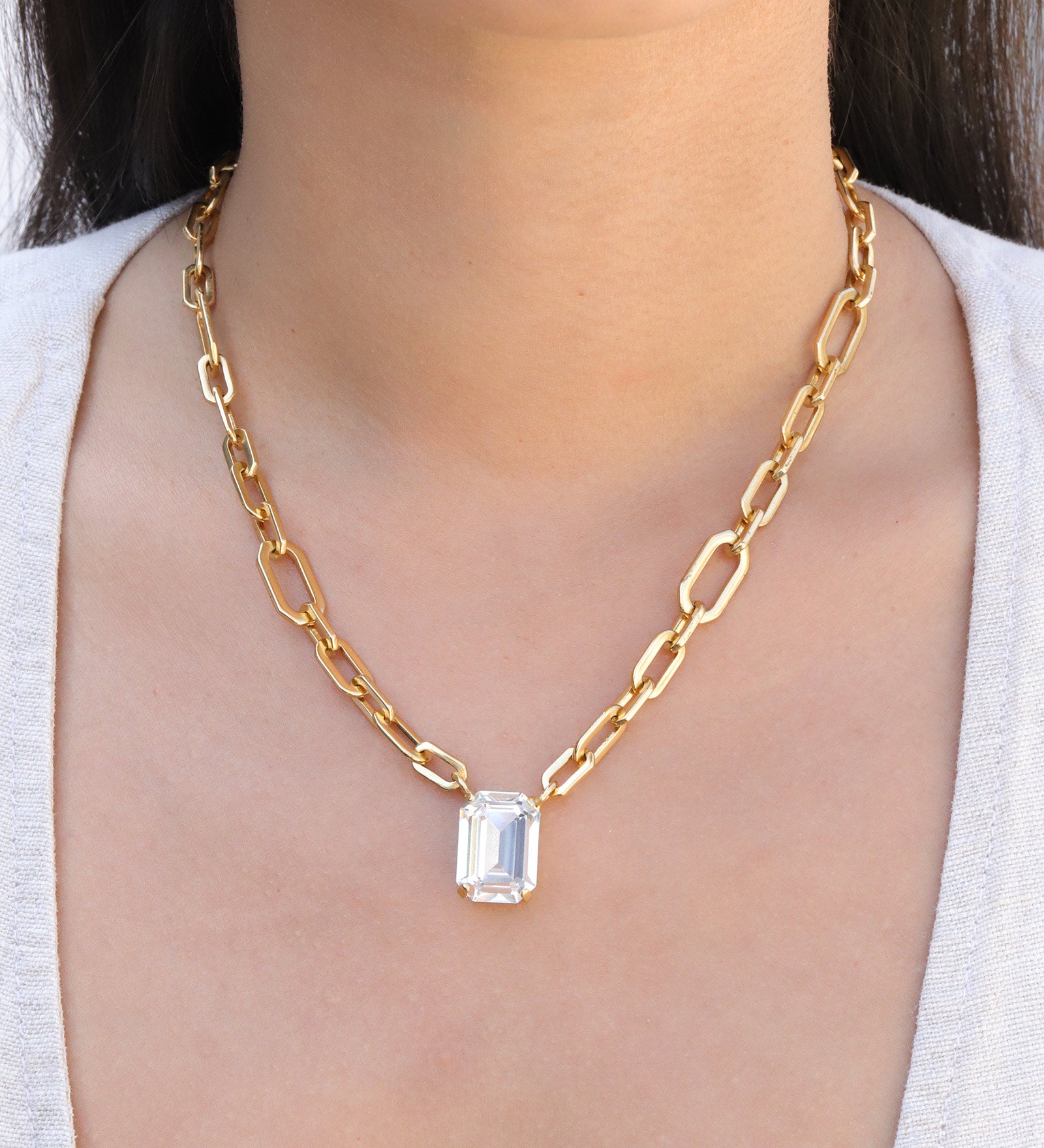 TOVA-Dereka Necklace-Necklaces-Gold Plated, Clear Crystal-Blue Ruby Jewellery-Vancouver Canada