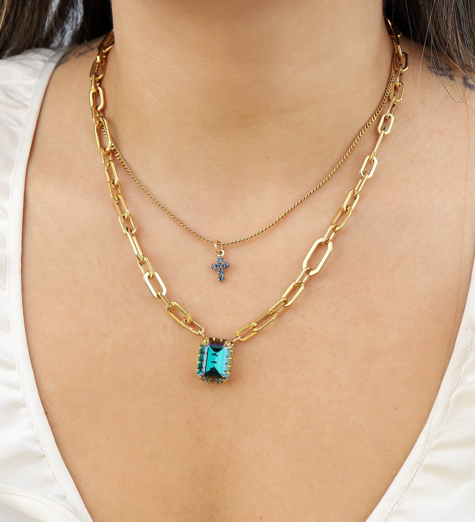 TOVA-Dereka Necklace-Necklaces-Gold Plated, Indicolite Crystal-Blue Ruby Jewellery-Vancouver Canada