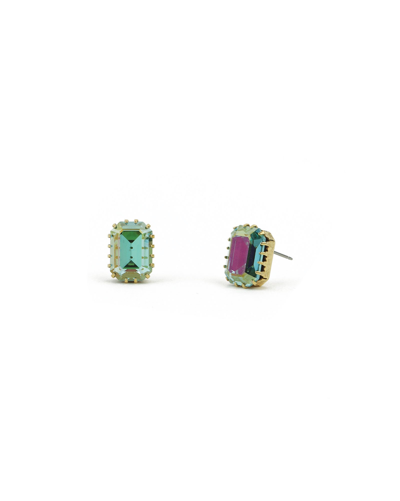 TOVA-Karine Studs-Earrings-Gold Plated, Aqua Lemon Crystal-Blue Ruby Jewellery-Vancouver Canada