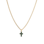 Single Mini Cross Necklace 14k Gold Plated, Emerald Crystal