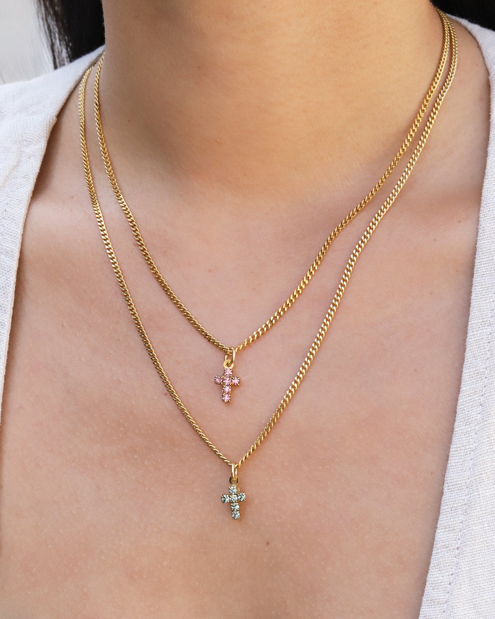 TOVA-Single Mini Cross Necklace-Necklaces-Gold Plated, Chrysolite Crystal-Blue Ruby Jewellery-Vancouver Canada