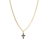 Single Mini Cross Necklace Gold Plated, Light Blue Sapphire Crystal